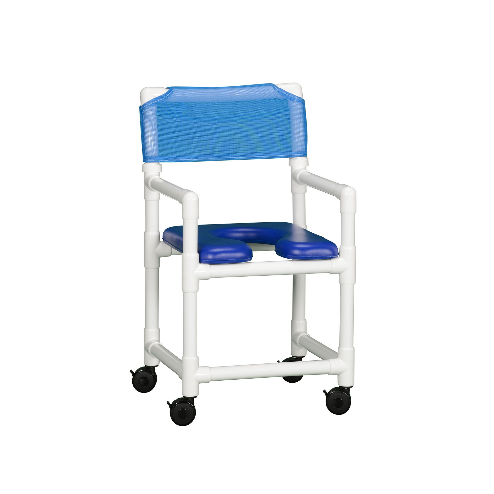 IPU - VL OF20 BLUE Shower Chair ipu® Fixed Arms PVC Frame Mesh Backrest 21 Inch Seat Width 300 lbs. Weight Capacity