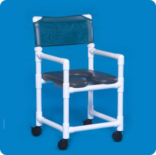 IPU - VL OF20 BLUE Shower Chair ipu® Fixed Arms PVC Frame Mesh Backrest 21 Inch Seat Width 300 lbs. Weight Capacity