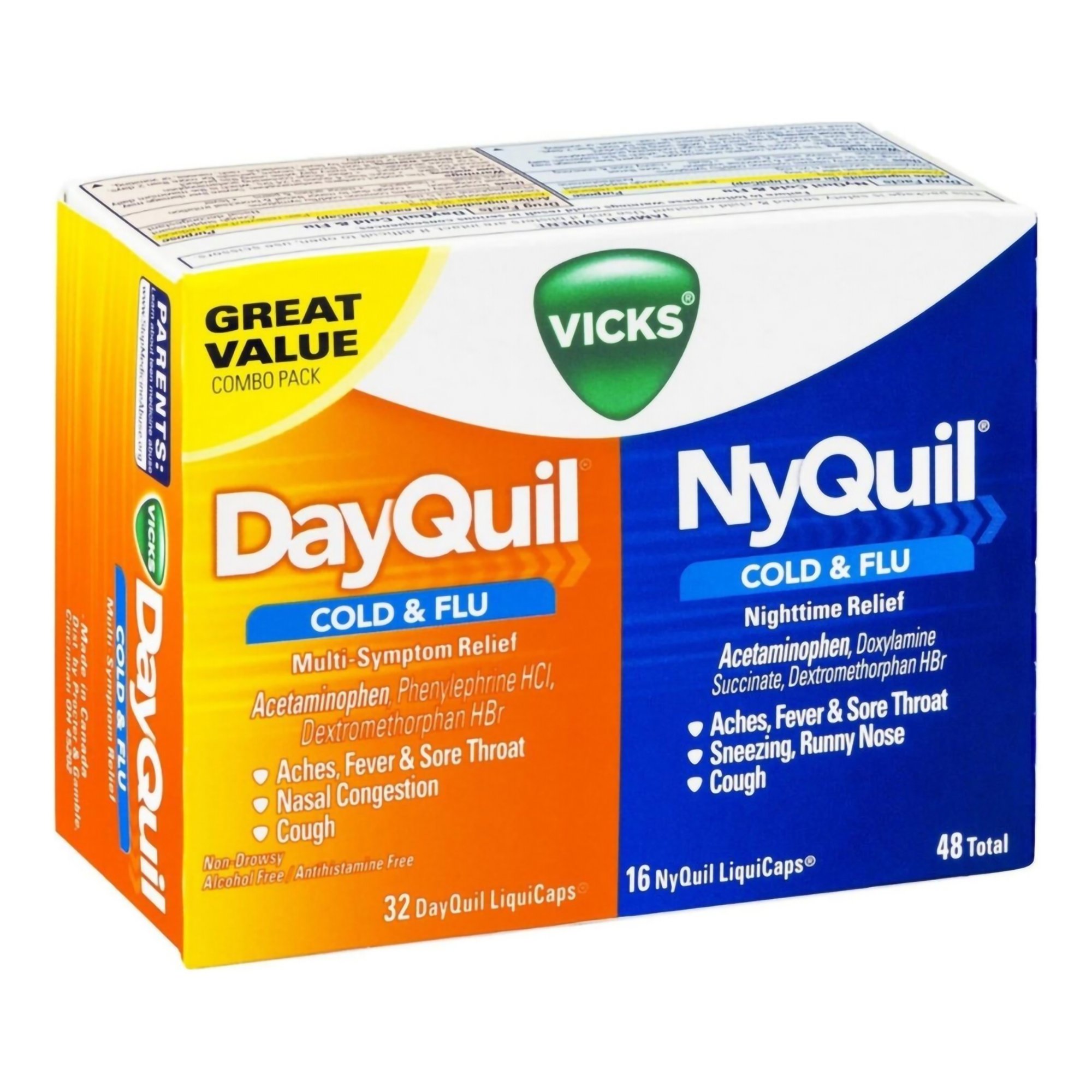 Procter & Gamble 32390001452 - Vicks DayQuil/NyQuil Cold & Flu LiquiCaps - 48/Carton