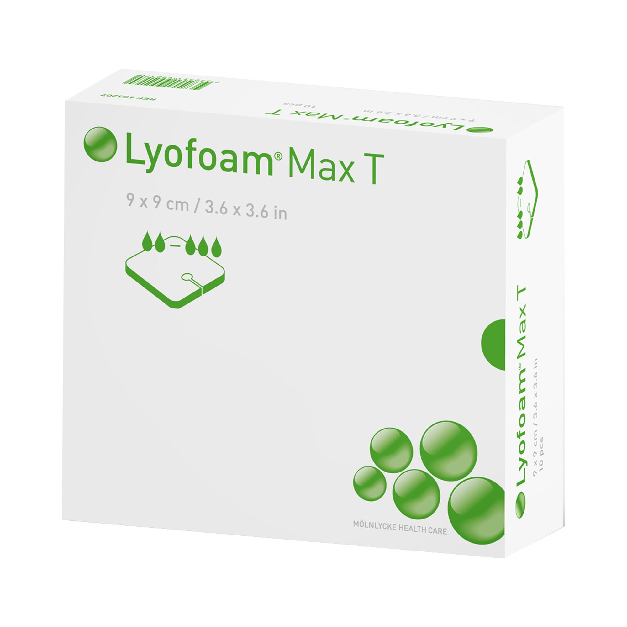 Molnlycke - 603207 Foam Dressing Lyofoam® Max T 3-1/2 X 3-1/2 Inch Without Border Film Backing Nonadhesive Fenestrated Square Sterile