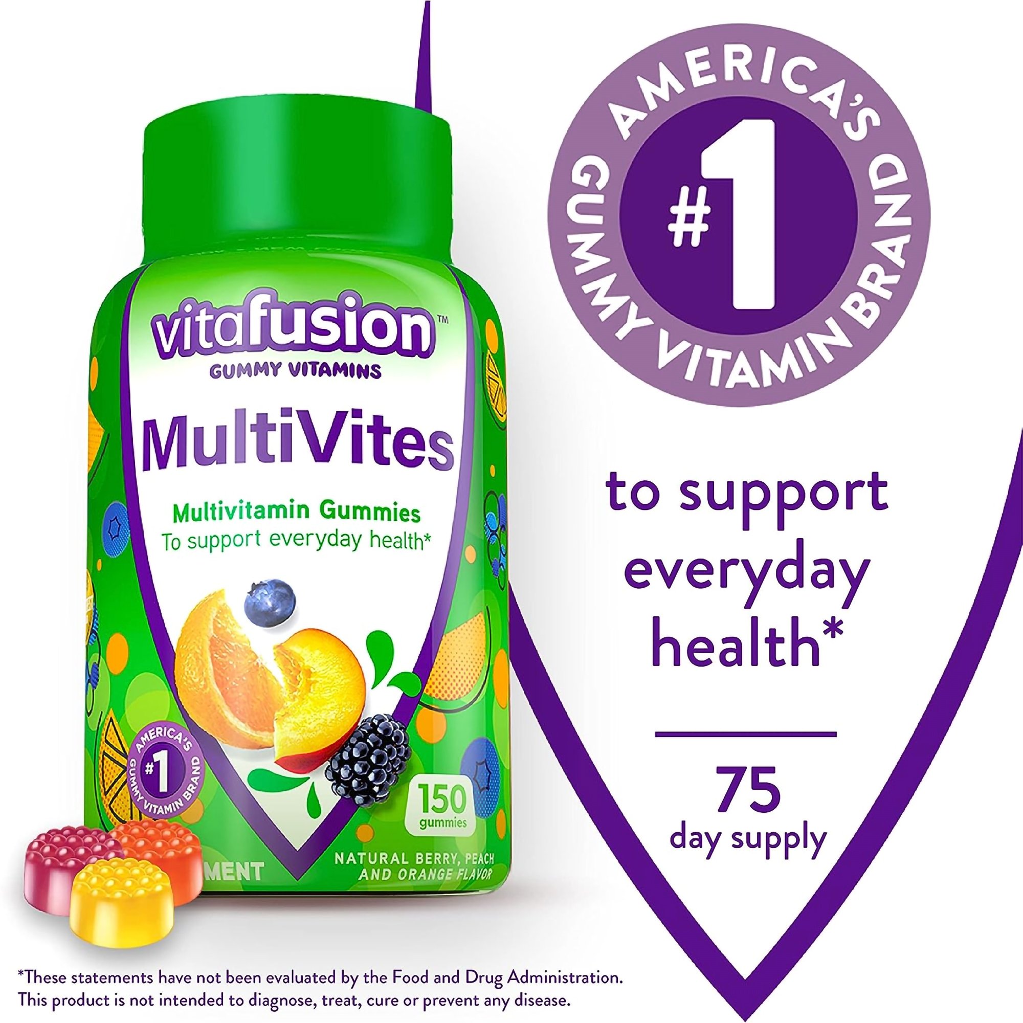 Northwest Natural Products 02791701919 - vitafusion® MultiVites® Gummies, Berry, Peach and Orange Flavors - 1/Bottle
