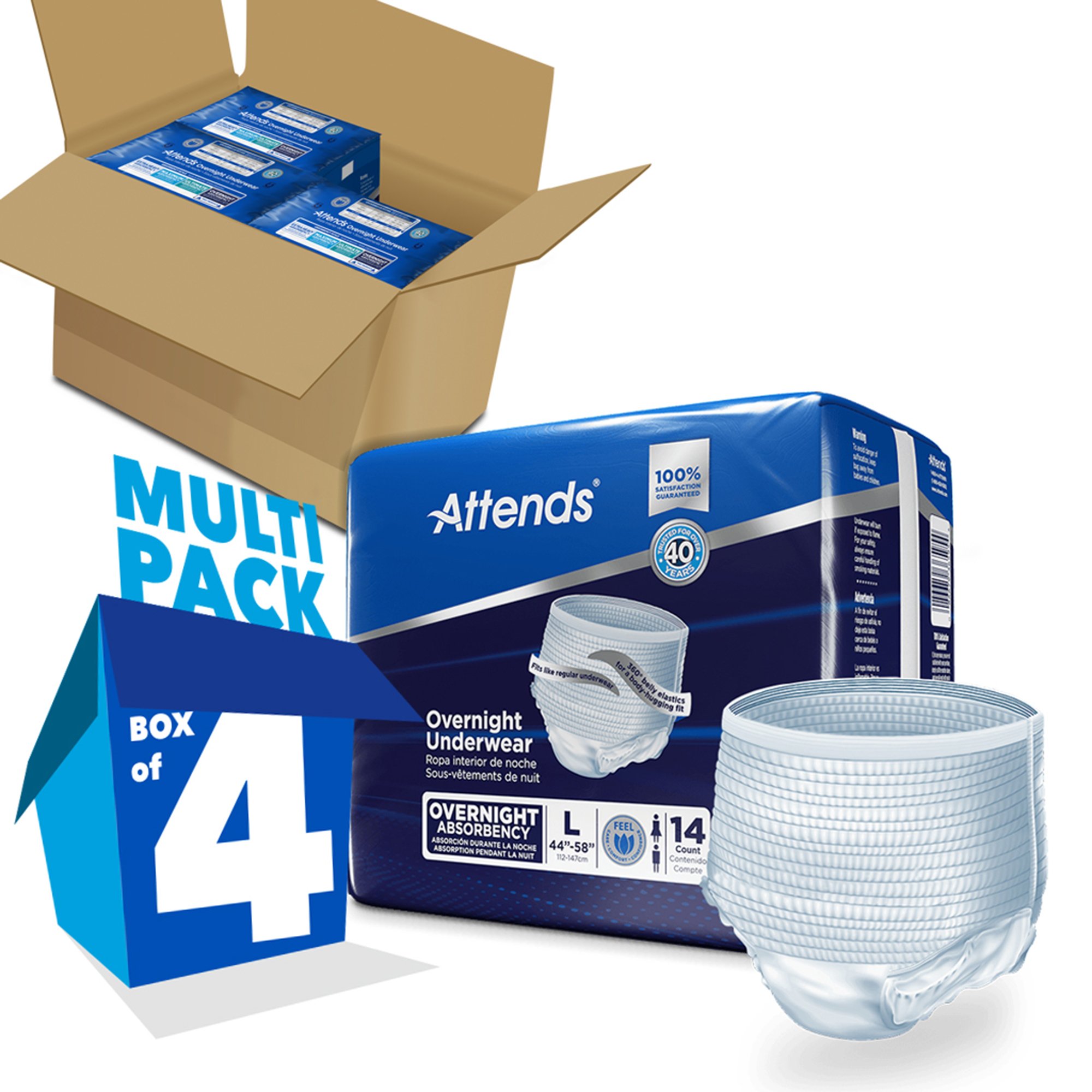 Attends Healthcare Products APPNT30 - Attends® Overnight Underwear with Extended Wear Protection, Large - 14/Bag, 56/Case