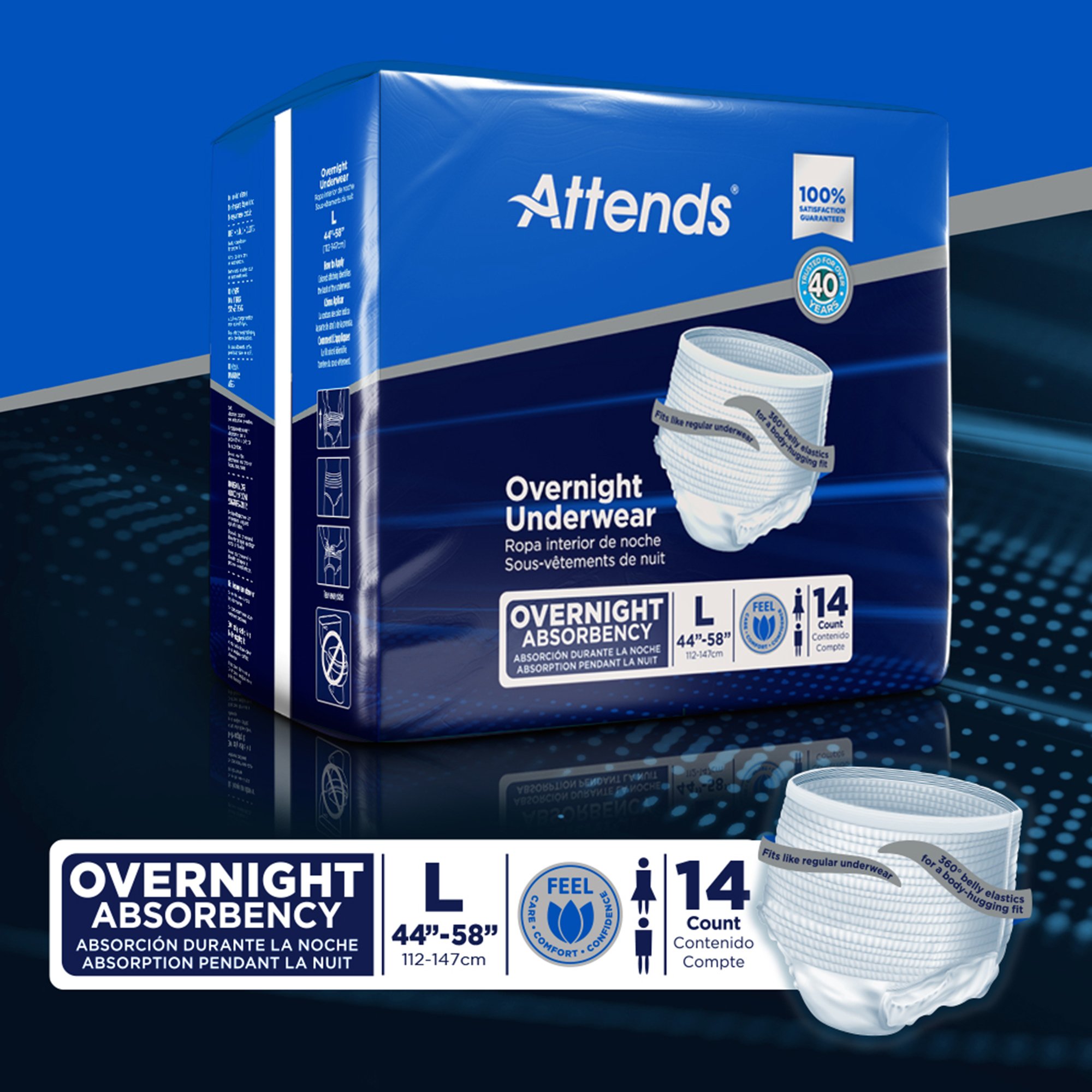 Attends Healthcare Products APPNT30 - Attends® Overnight Underwear with Extended Wear Protection, Large - 14/Bag, 56/Case