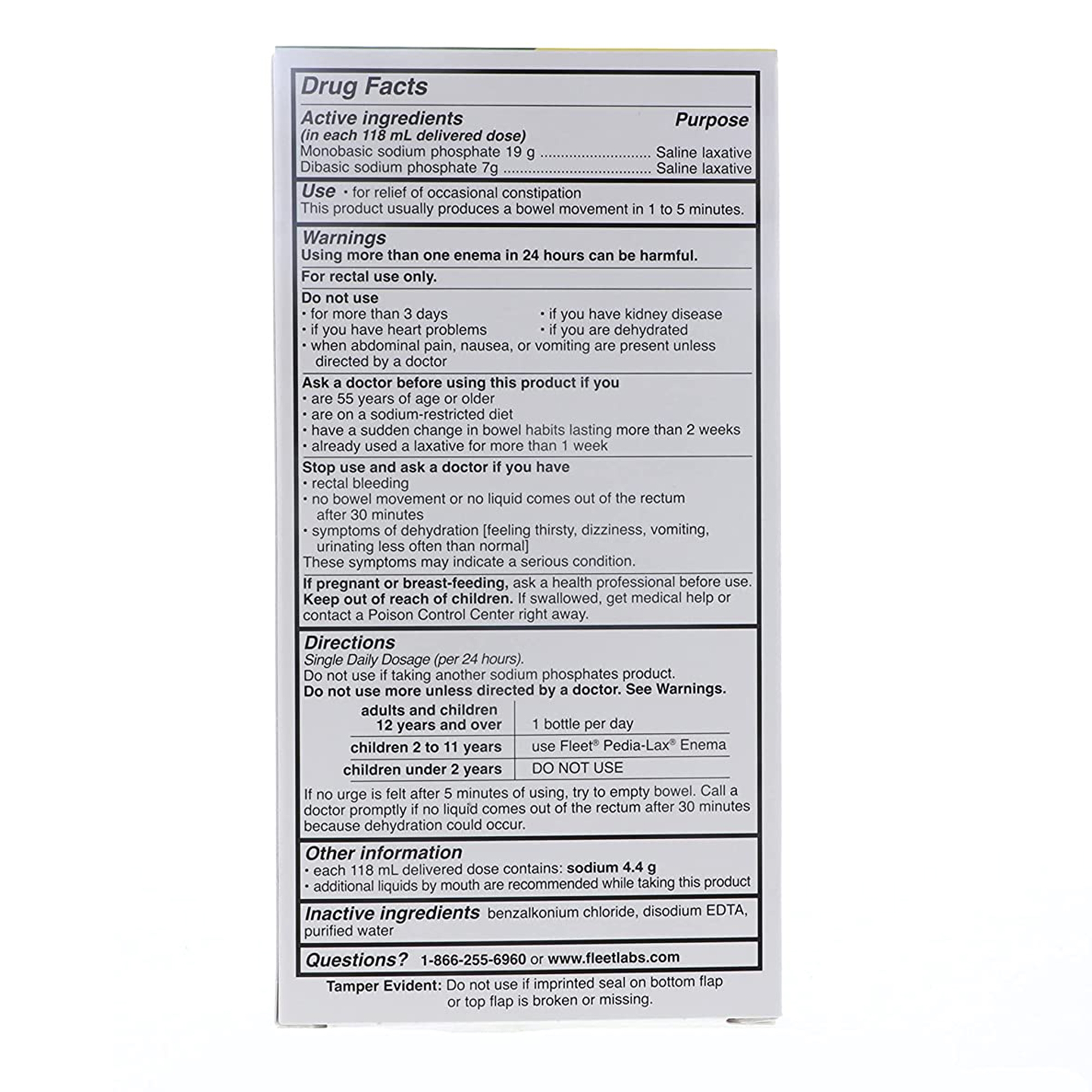 C.B. Fleet 00132020142 - Fleet® Monobasic Sodium Phosphate / Dibasic Sodium Phosphate Enema, 4.5 fl. oz. - 2/Box
