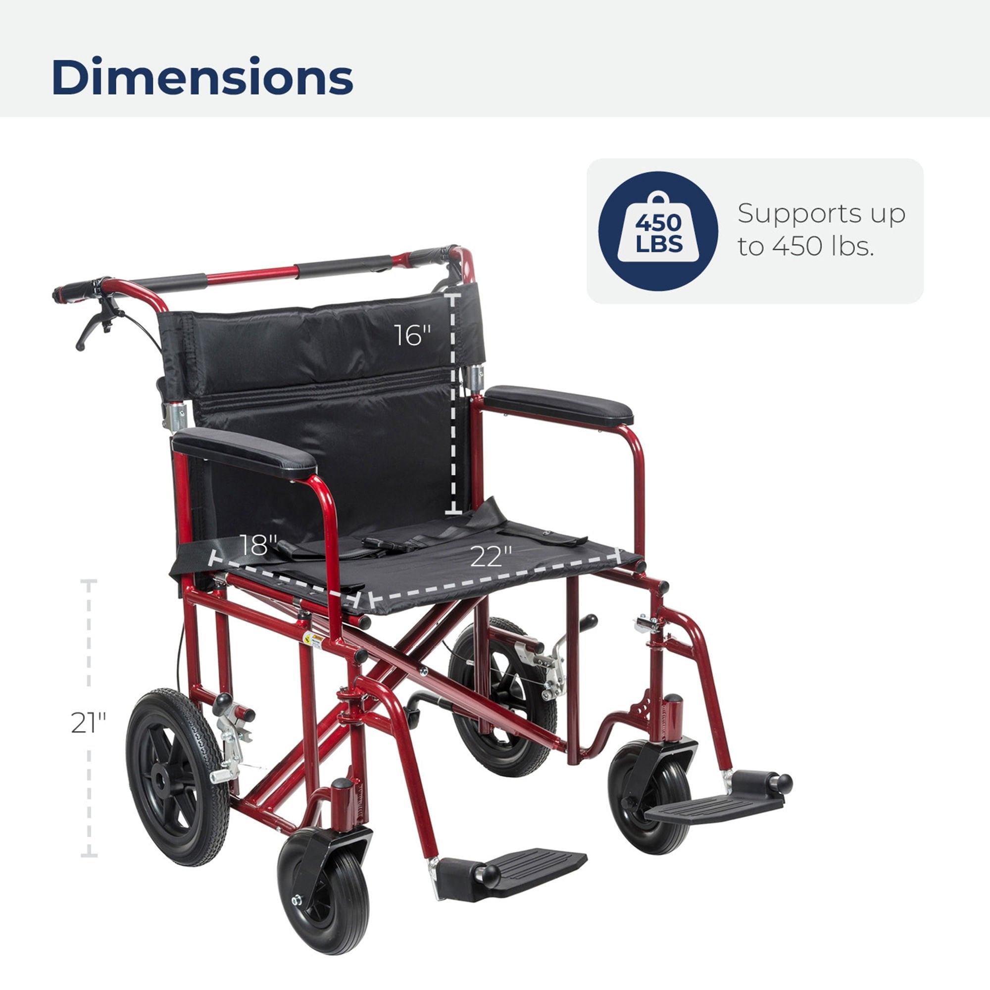 Drive DeVilbiss Healthcare - ATC22-R Transport Chair drive™ 22 Inch Seat Width Full Length Arm Swing-Away Footrest Aluminum Frame with Blue Finish
