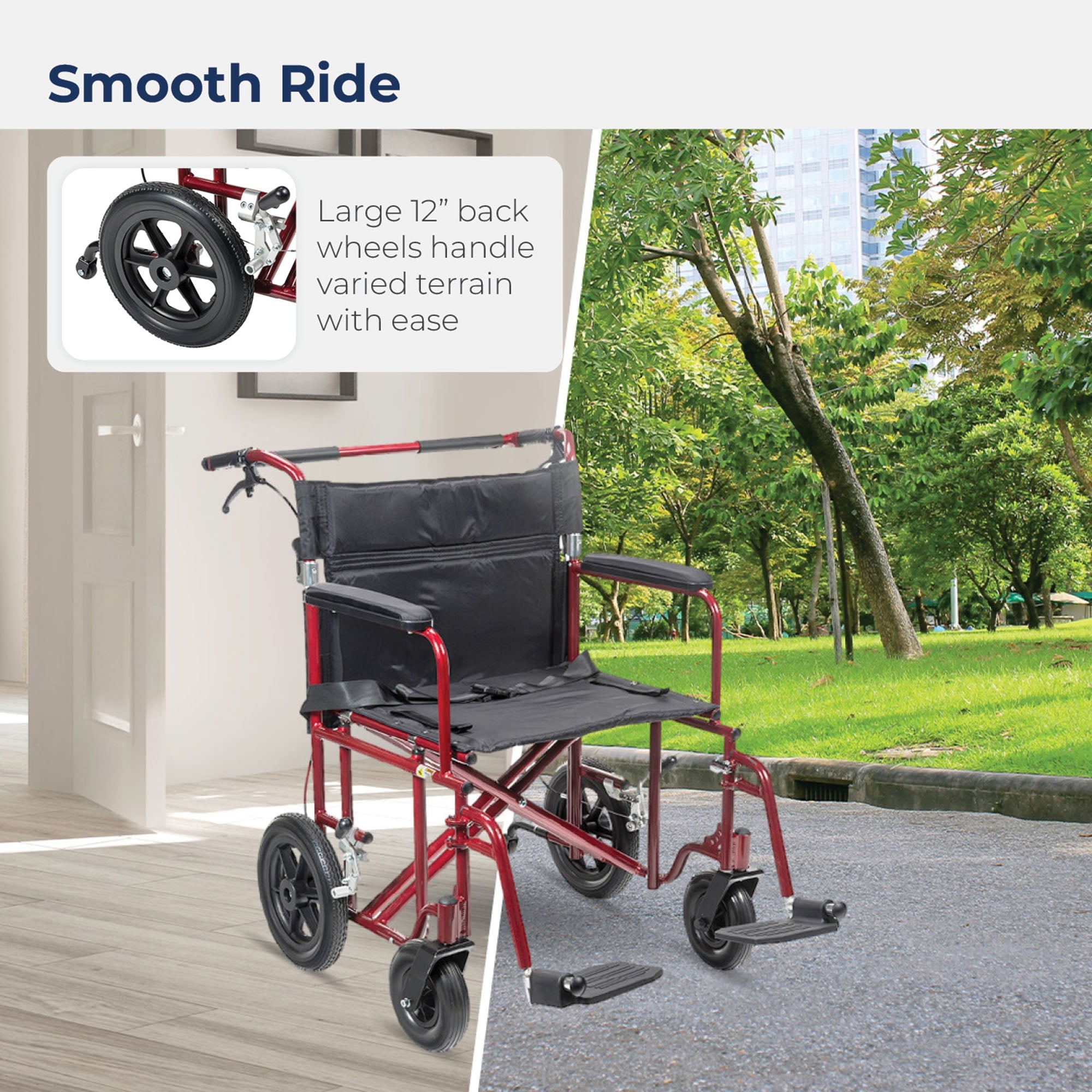 Drive DeVilbiss Healthcare - ATC22-R Transport Chair drive™ 22 Inch Seat Width Full Length Arm Swing-Away Footrest Aluminum Frame with Blue Finish