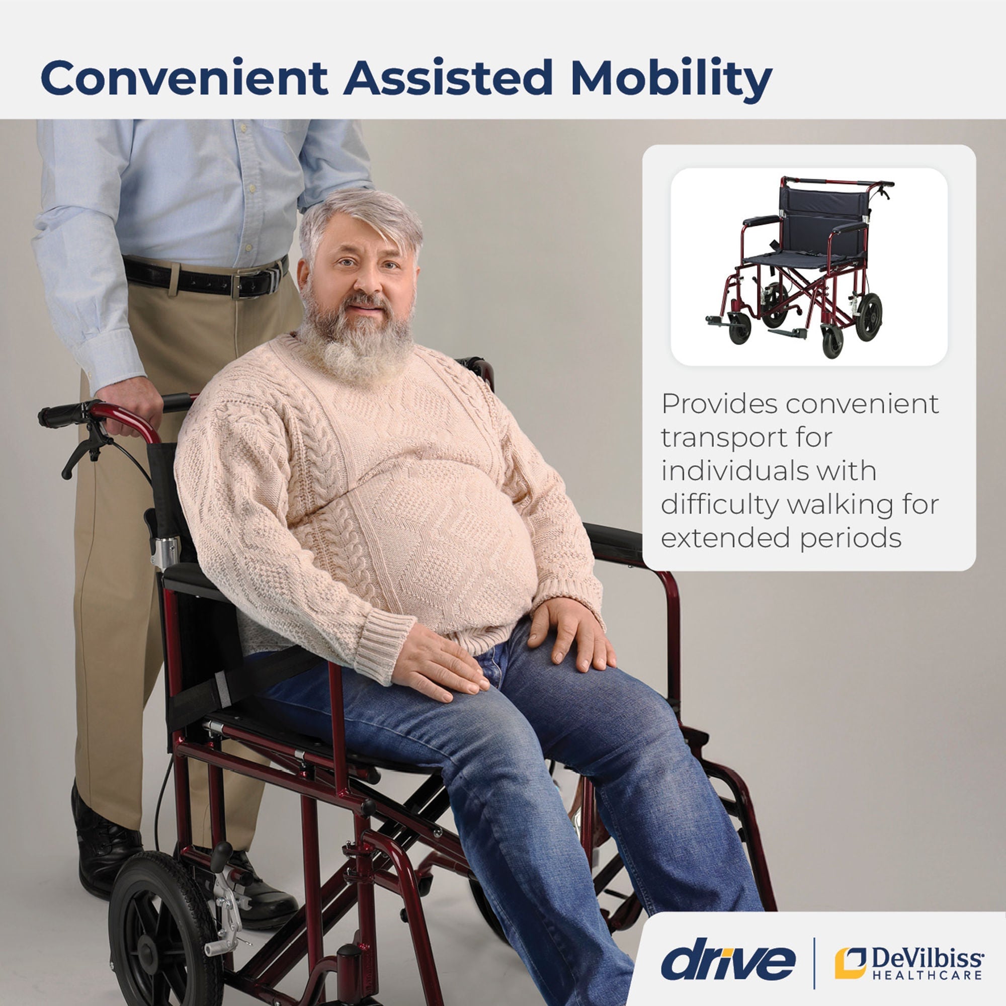 Drive DeVilbiss Healthcare - ATC22-R Transport Chair drive™ 22 Inch Seat Width Full Length Arm Swing-Away Footrest Aluminum Frame with Blue Finish