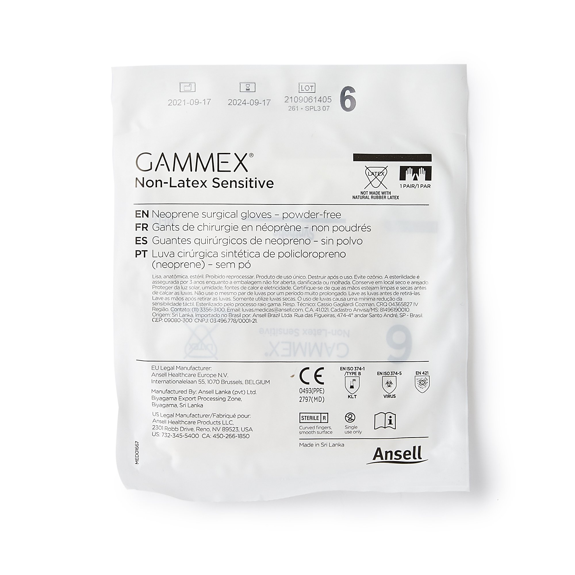 Ansell 20277260 - Gammex® Non-Latex Sensitive Polychloroprene Surgical Glove, Size 6, Cream - 50/Box, 200/Case
