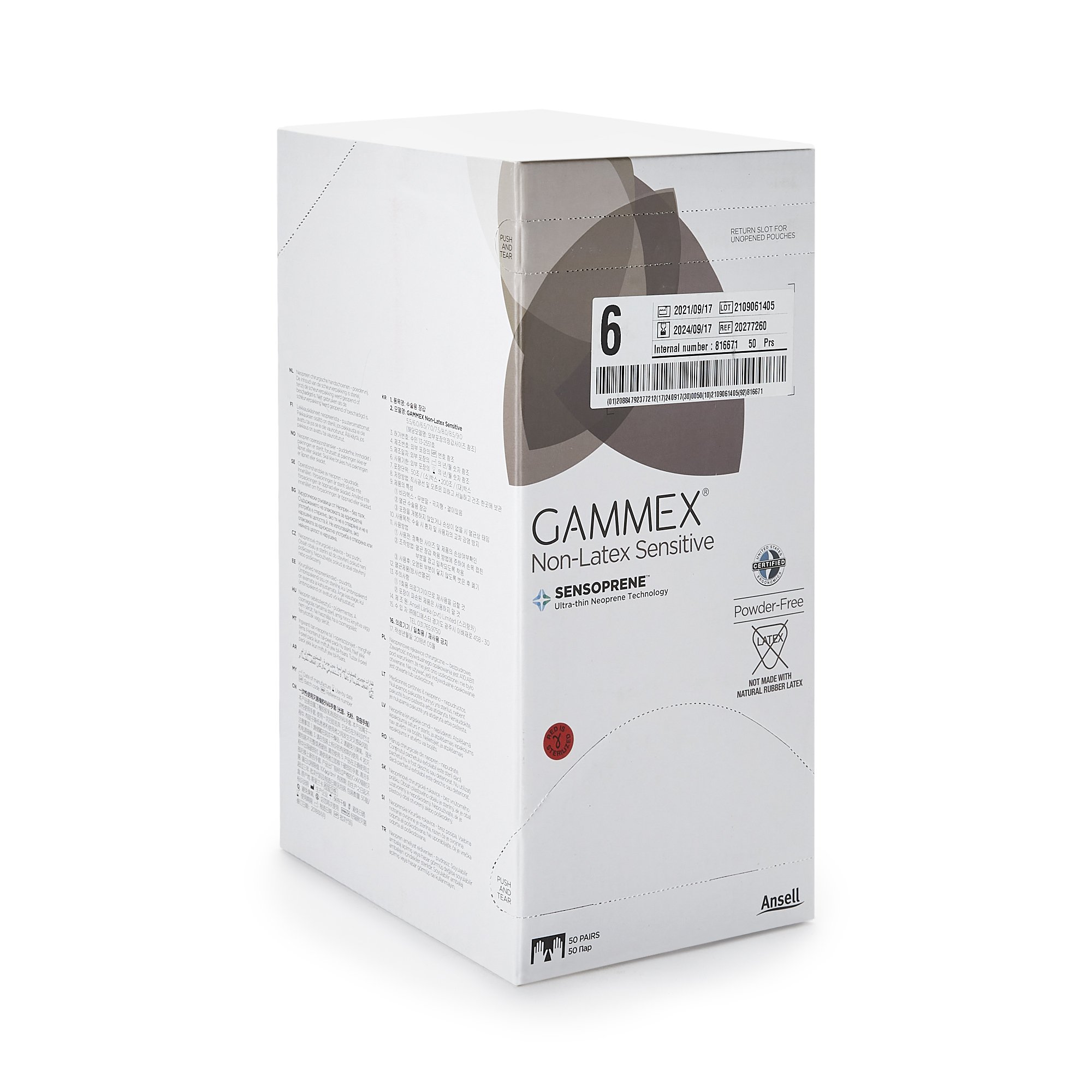 Ansell 20277260 - Gammex® Non-Latex Sensitive Polychloroprene Surgical Glove, Size 6, Cream - 50/Box, 200/Case