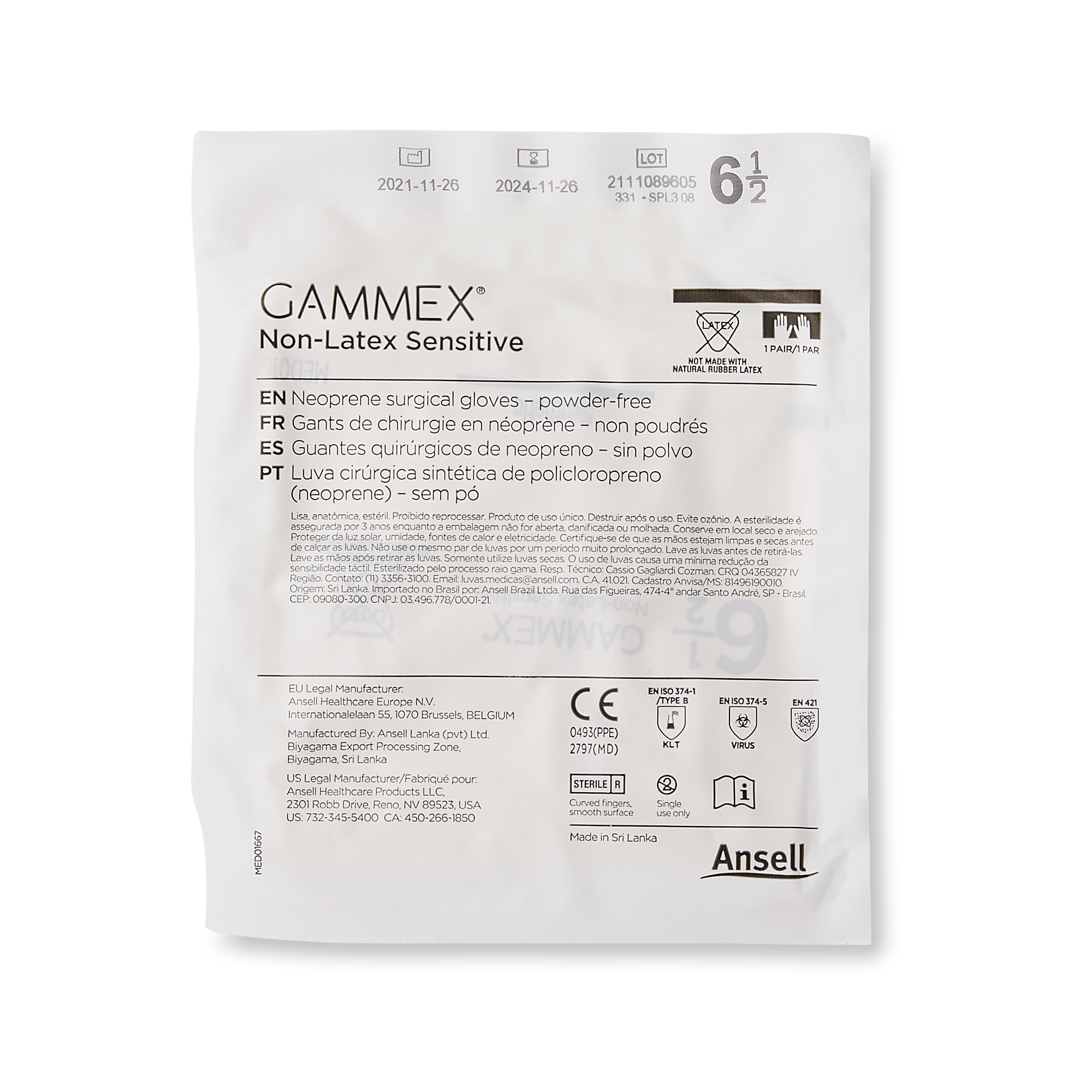 Ansell 20277265 - Gammex® Non-Latex Sensitive Polychloroprene Surgical Glove, Size 6.5, Cream - 50/Box, 200/Case