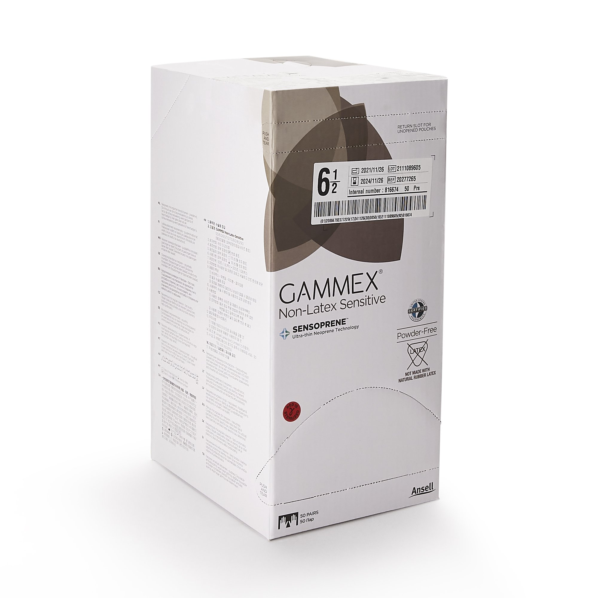 Ansell 20277265 - Gammex® Non-Latex Sensitive Polychloroprene Surgical Glove, Size 6.5, Cream - 50/Box, 200/Case
