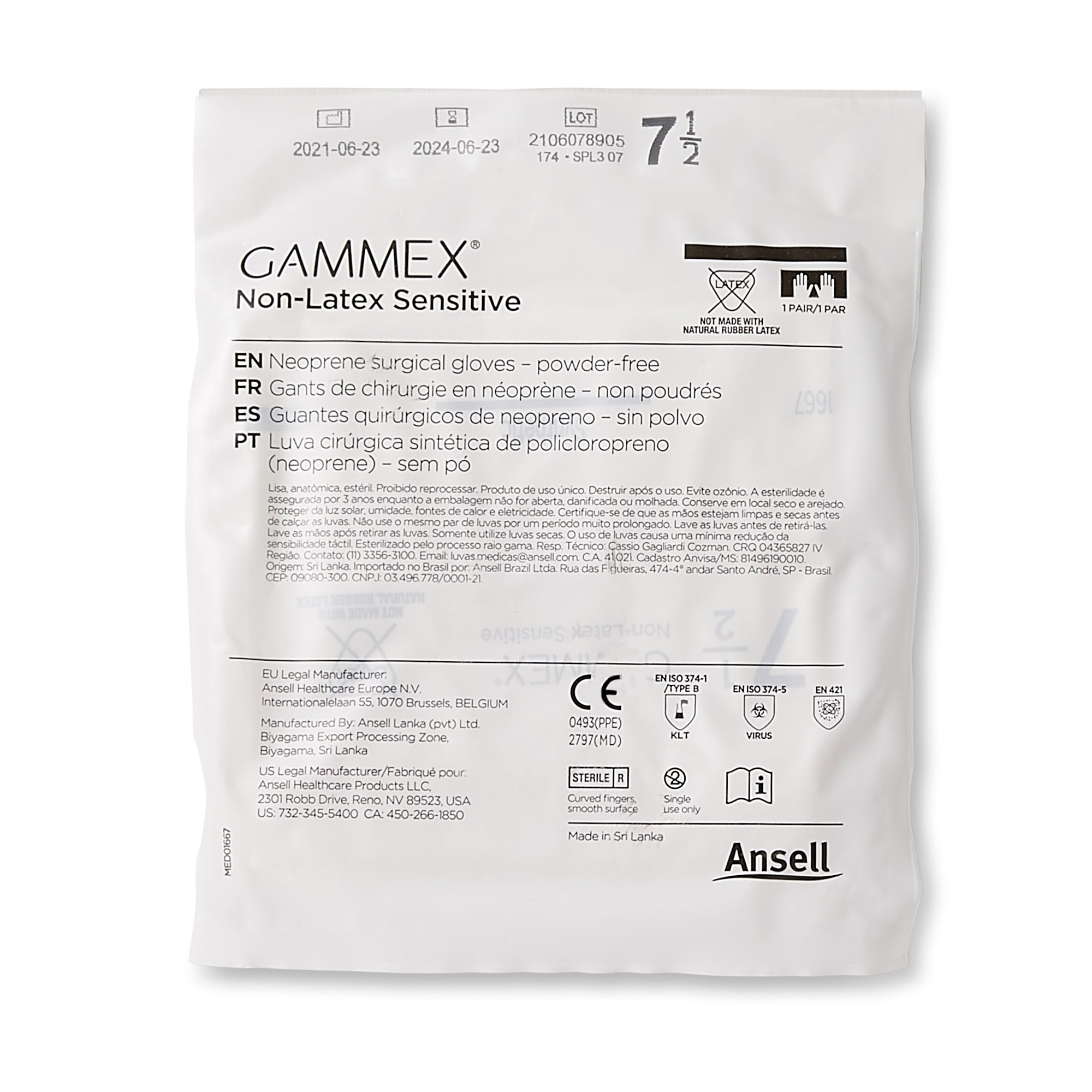 Ansell 20277275 - Gammex® Non-Latex Sensitive Polychloroprene Surgical Glove, Size 7-1/2, Cream - 50/Box, 200/Case