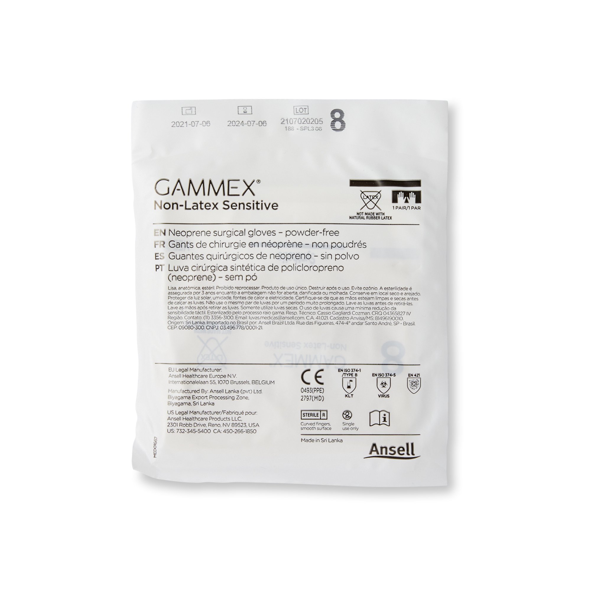 Ansell 20277280 - Gammex® Non-Latex Sensitive Polychloroprene Surgical Glove, Size 8, Cream - 50/Box, 200/Case