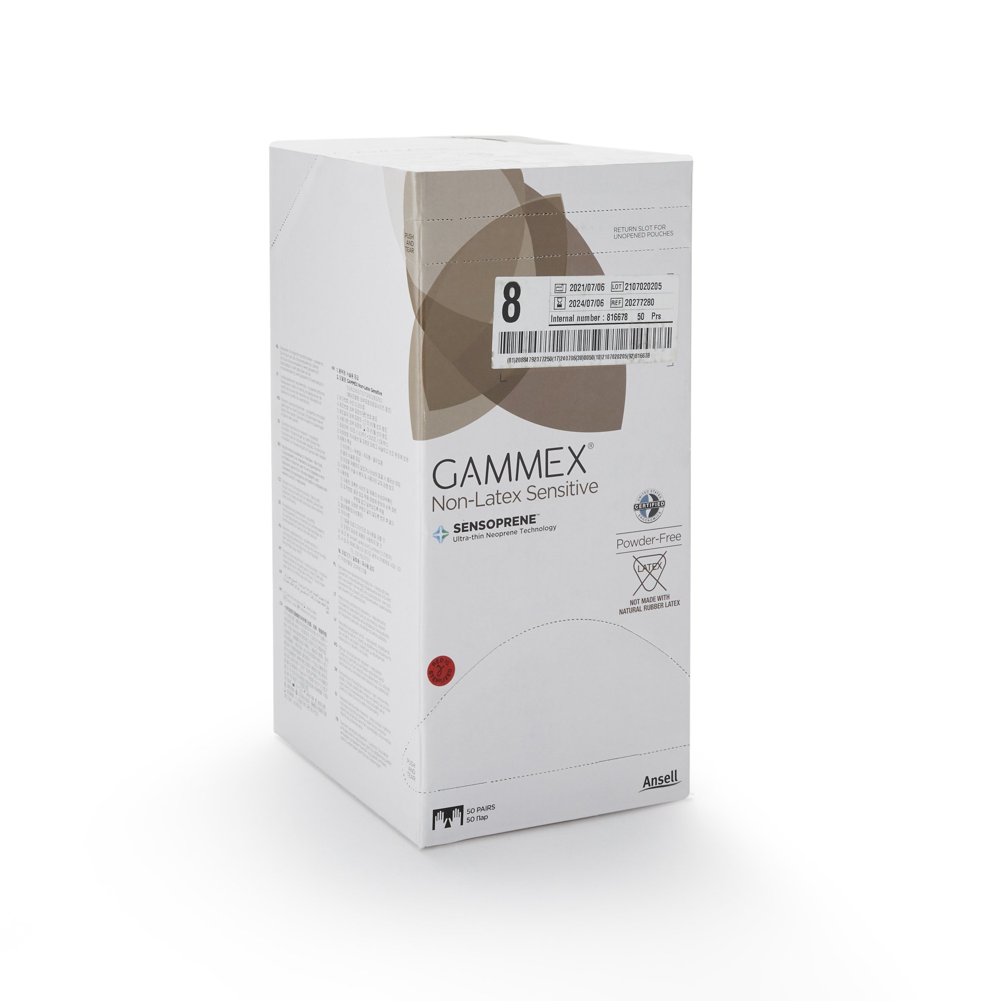 Ansell 20277280 - Gammex® Non-Latex Sensitive Polychloroprene Surgical Glove, Size 8, Cream - 50/Box, 200/Case