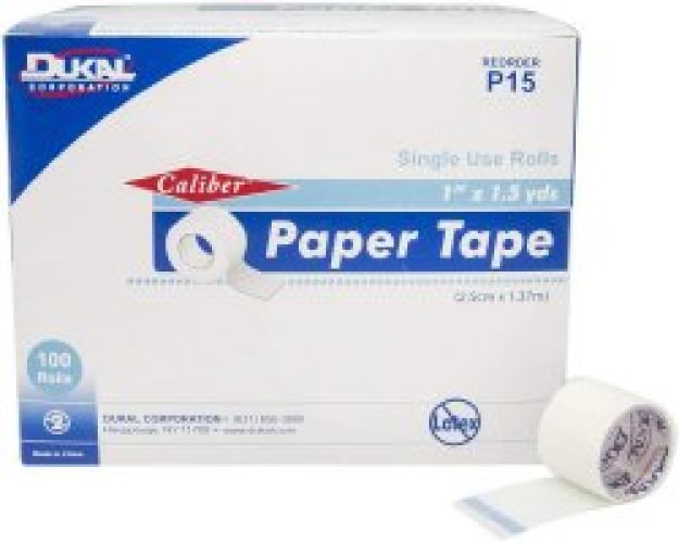 Dukal P15 - Caliber™ Paper Medical Tape, 1 inch x 1-1/2 Yard, White - 100/Box, 500/Case