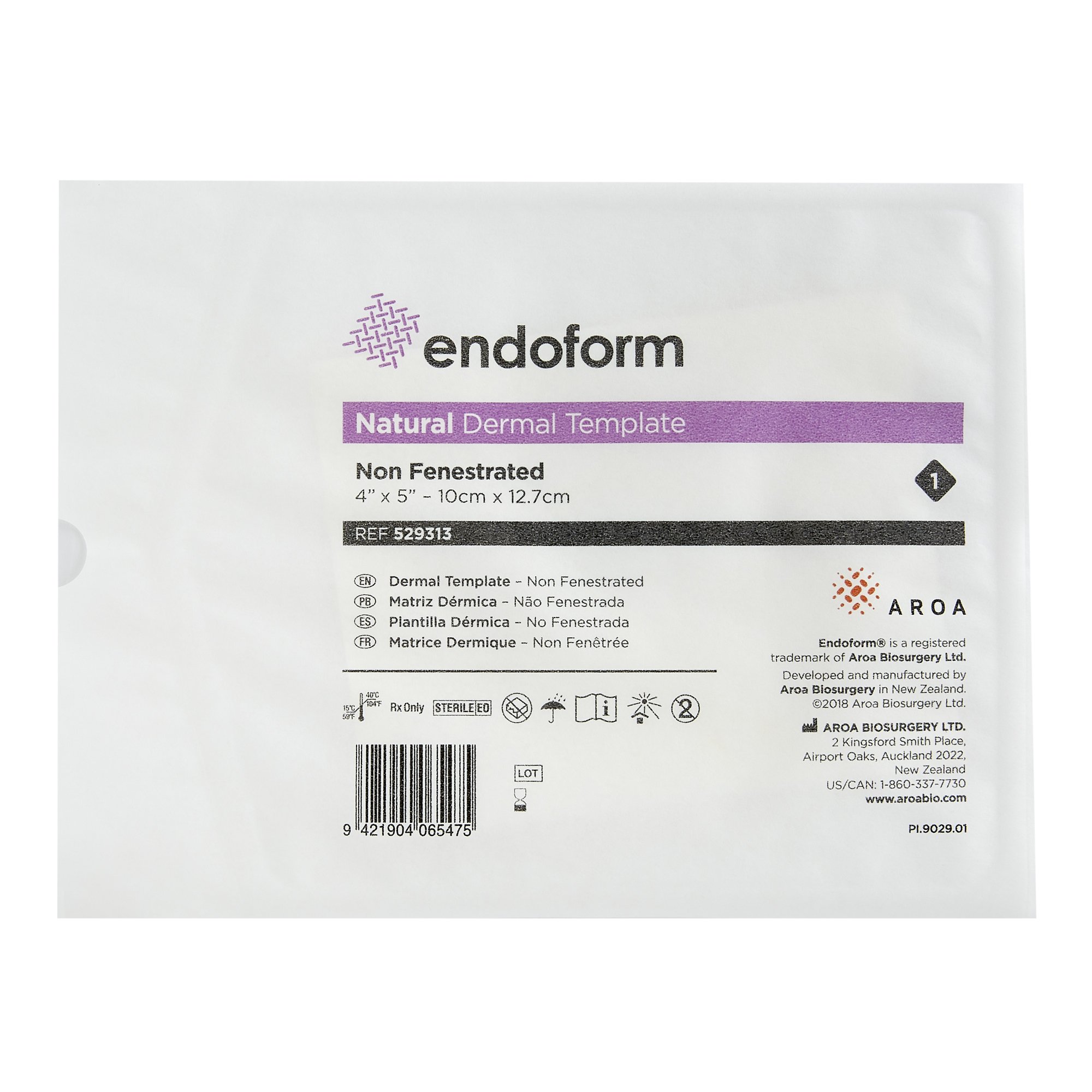 Aroa Biosurgery Inc 529313 - Endoform® Natural Dermal Template Nonfenestrated Collagen Dressing, 4 x 5 Inch - 1/Each, 10/Box