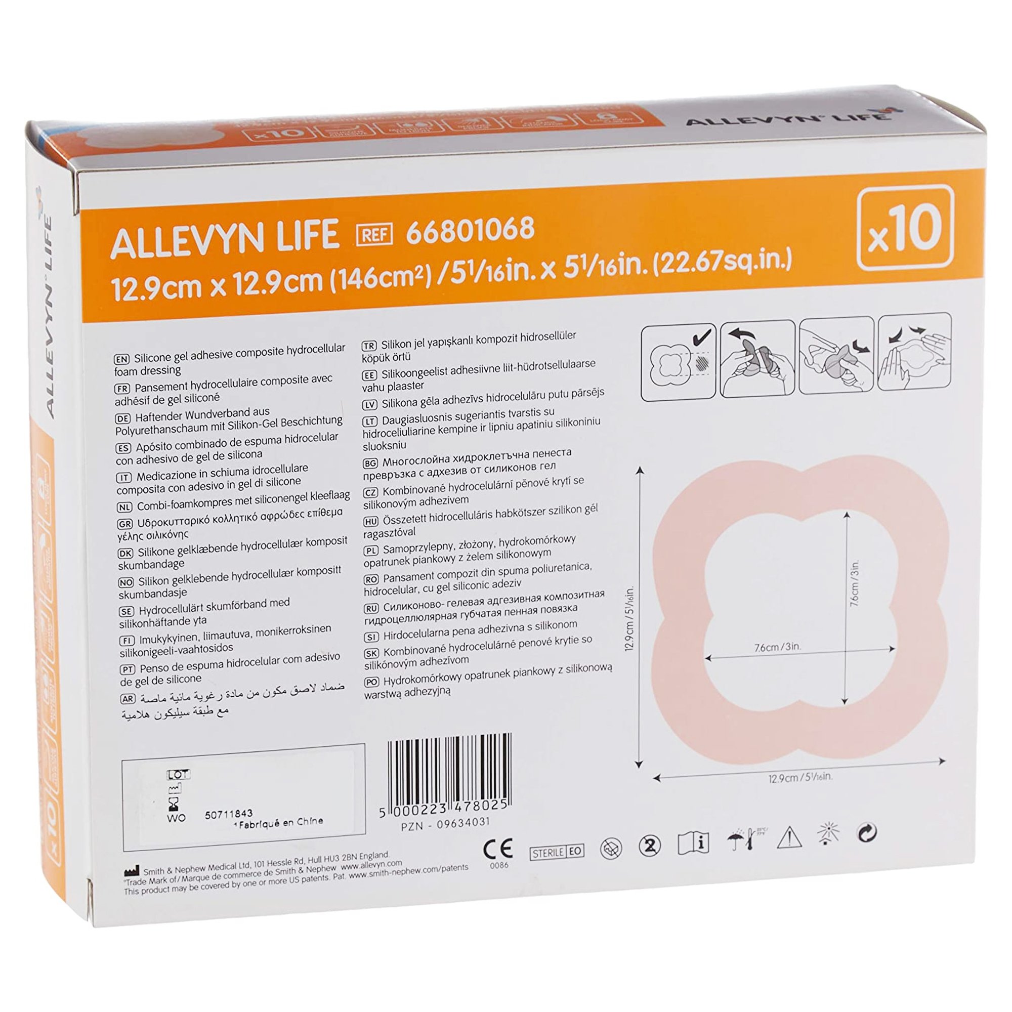 Smith & Nephew - 66801068 Allevyn Life Silicone Adhesive with Border Silicone Foam Dressing