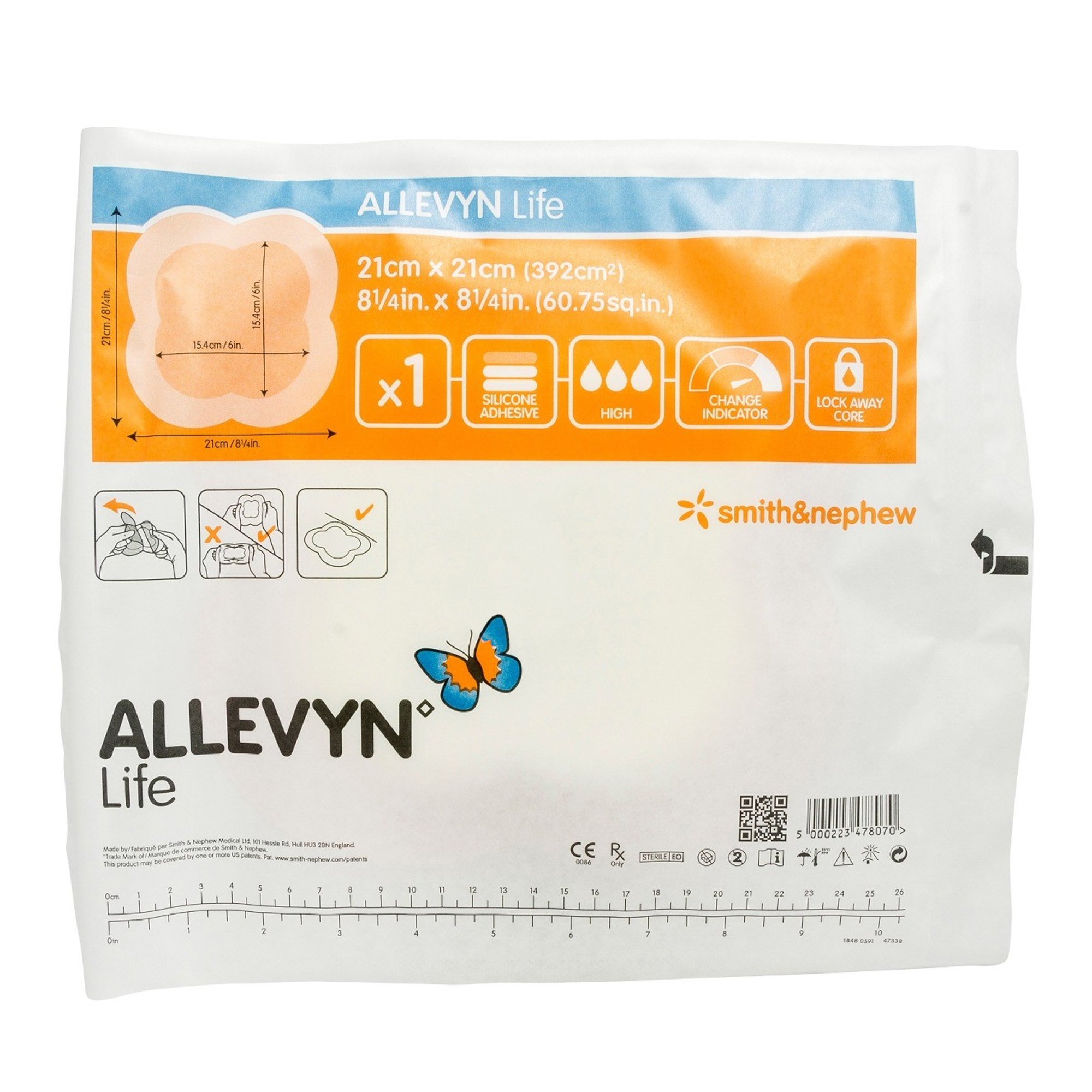 Smith & Nephew 66801070 - Allevyn™ Life Silicone Adhesive with Border Silicone Foam Dressing, 21 x 21 cm - 1/Each, 10/Box, 40/Case