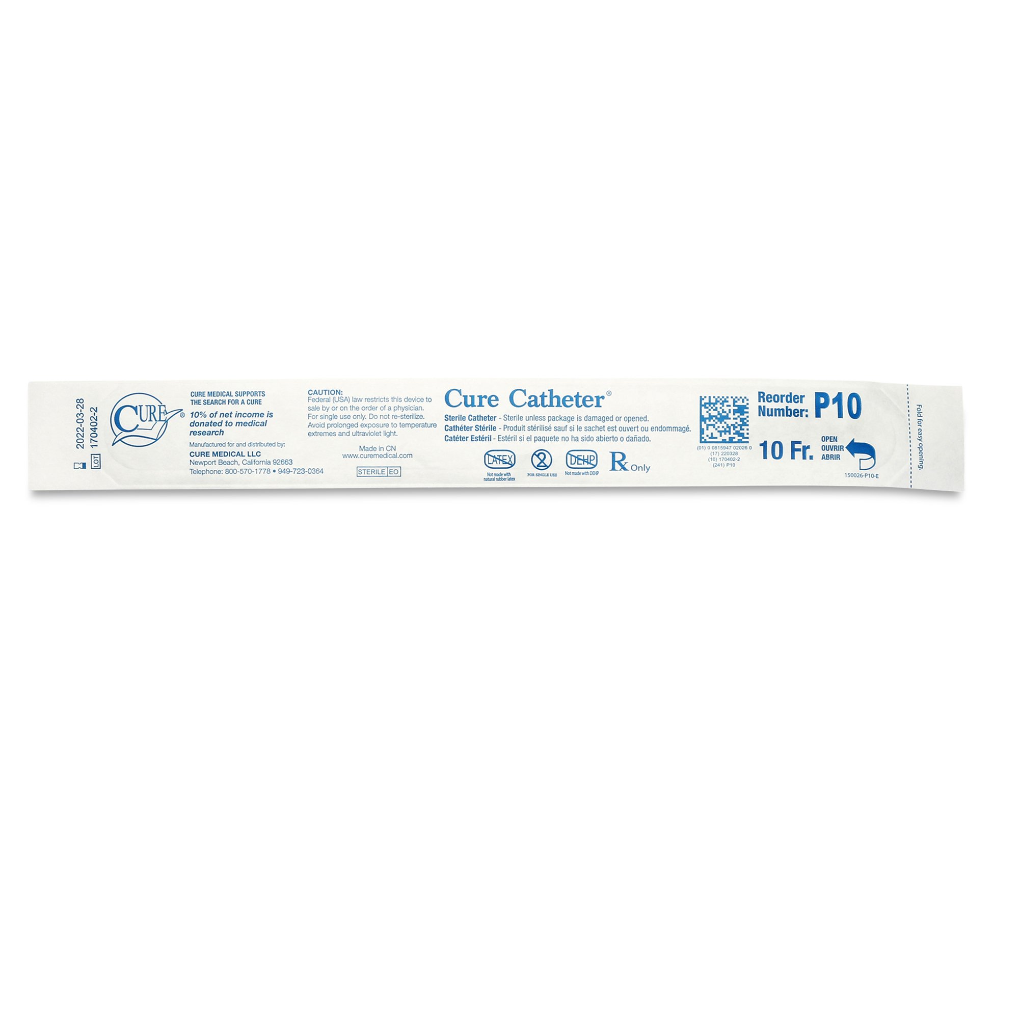 ConvaTec P10 - Cure Catheter™ Urethral Catheter, 10 Fr., Unisex, Straight - 1/Each, 30/Box, 300/Case