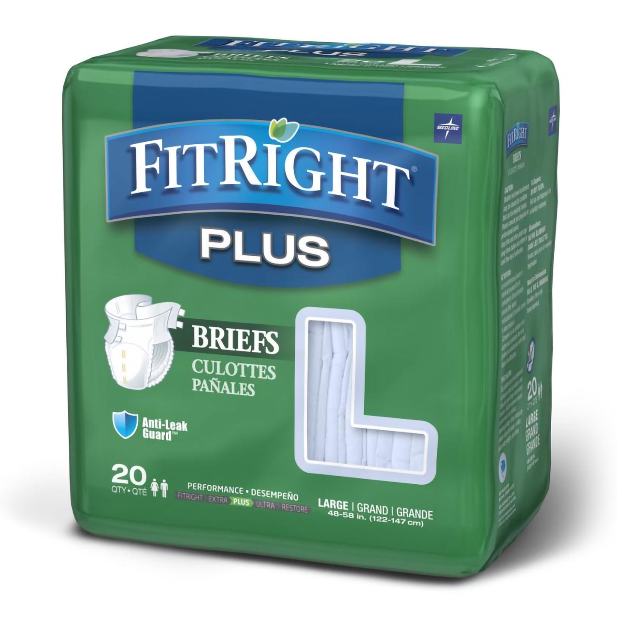 Medline - FITPLUSLG FitRight™ Plus Anti-Leak Guard Briefs