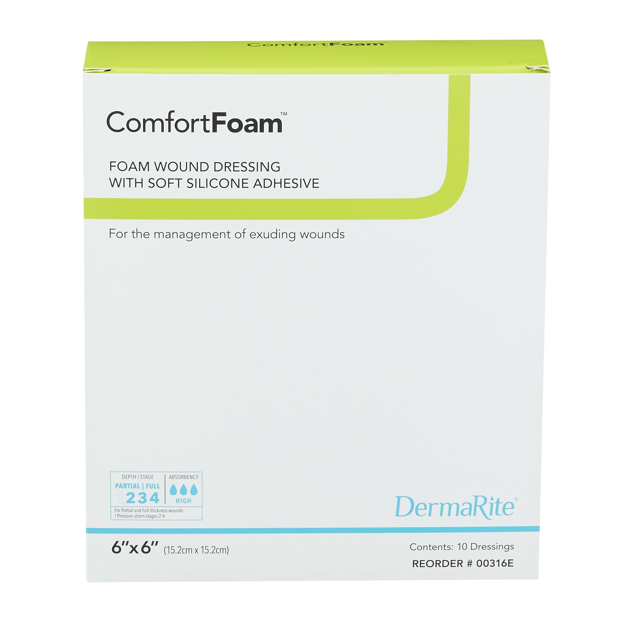 Sion Brands LLC 00316E - ComfortFoam™ Silicone Adhesive without Border Silicone Foam Dressing, 6 x 6 Inch - 1/Each, 10/Box