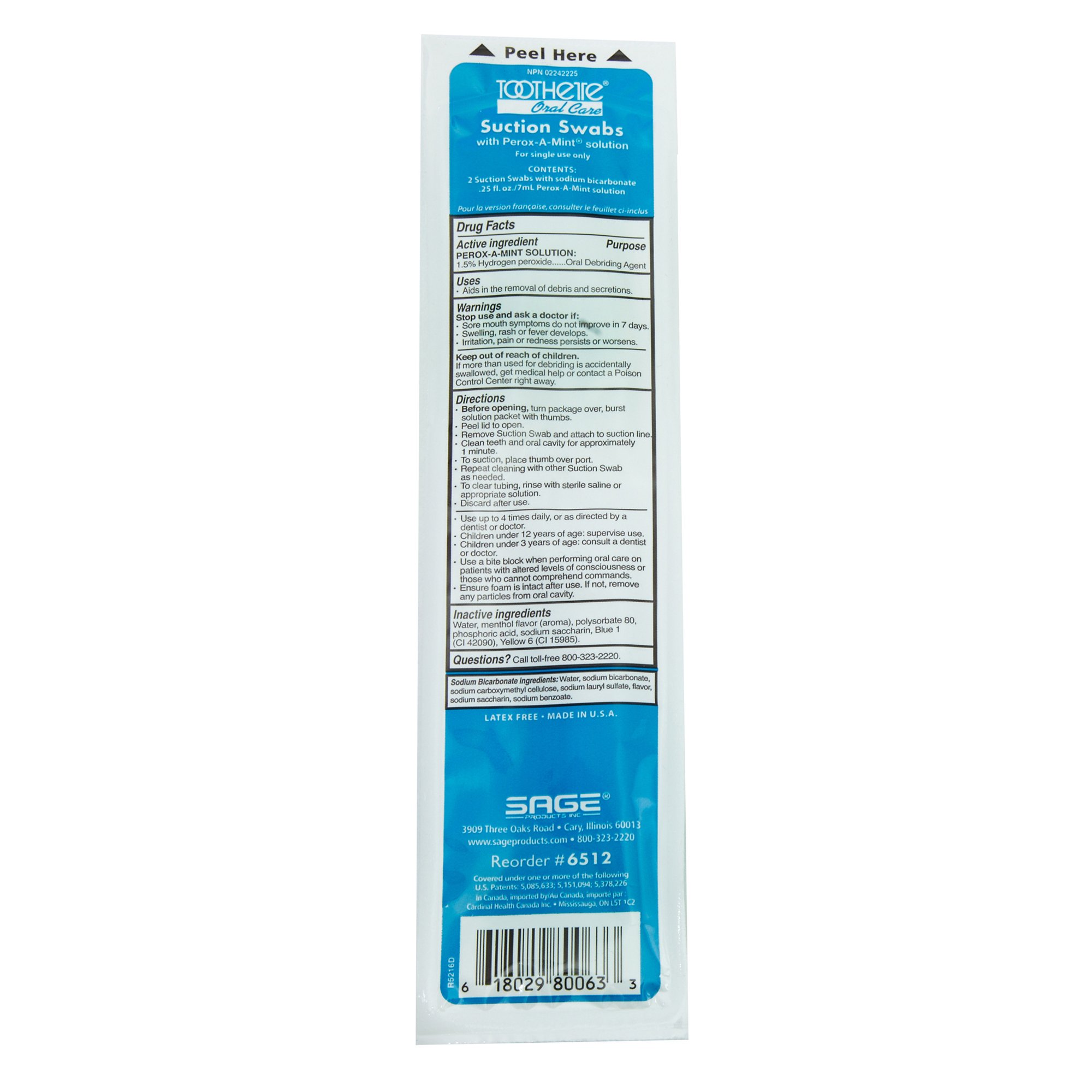 Sage Products - 6512 Toothette® Single Use Suction Swab System