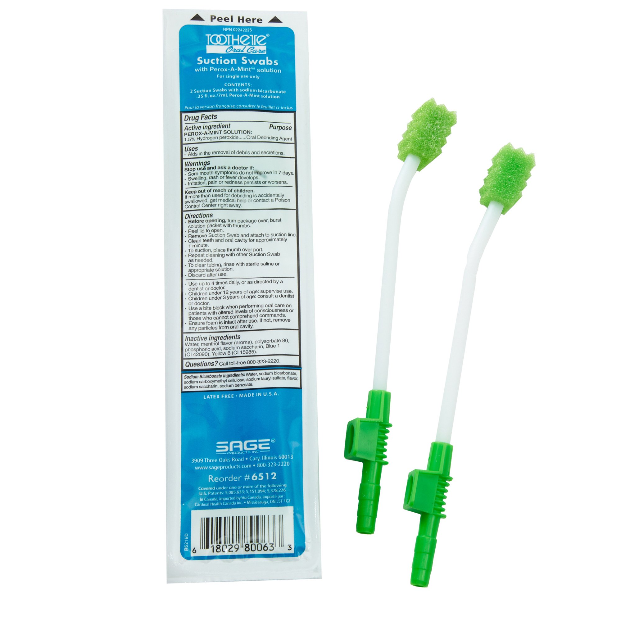 Sage Products - 6512 Toothette® Single Use Suction Swab System