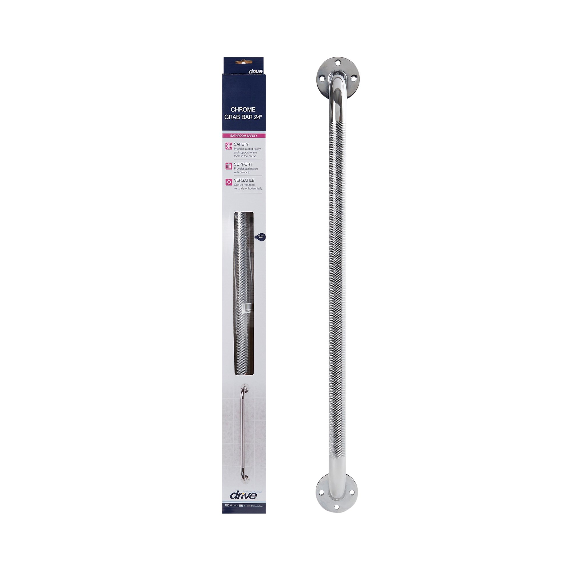 Drive DeVilbiss Healthcare 12124-3 - drive™ Wall Grab Bar, Chrome, 24 Inch - 1/Each, 3/Box
