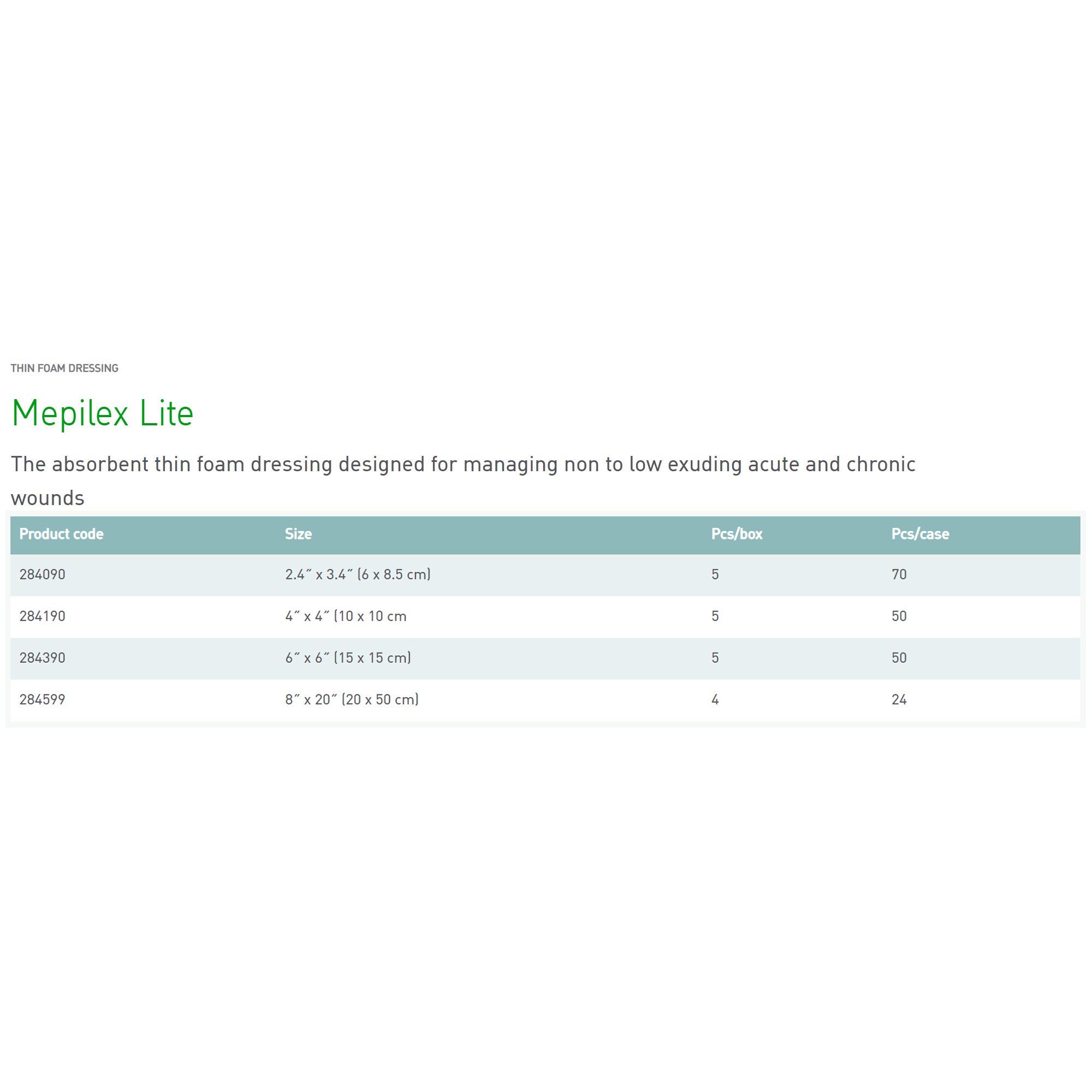 Molnlycke - 284599 Mepilex® Lite Soft Silicone Foam Dressing