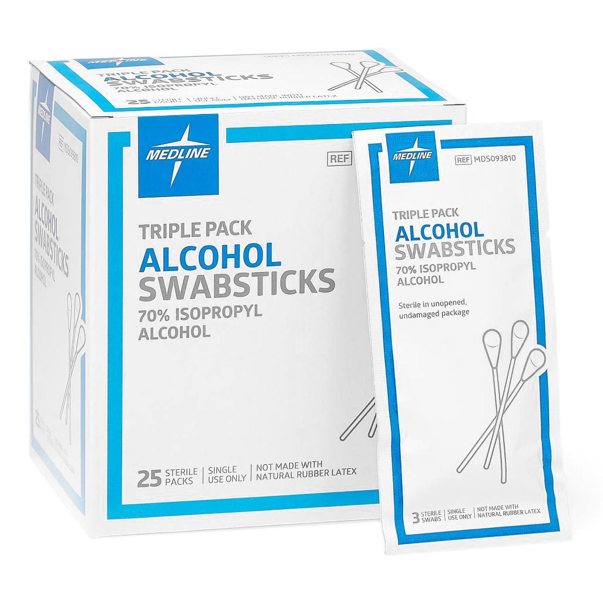 Medline - MDS093810 Impregnated Swabstick 70% Strength Isopropyl Alcohol Individual Packet Sterile