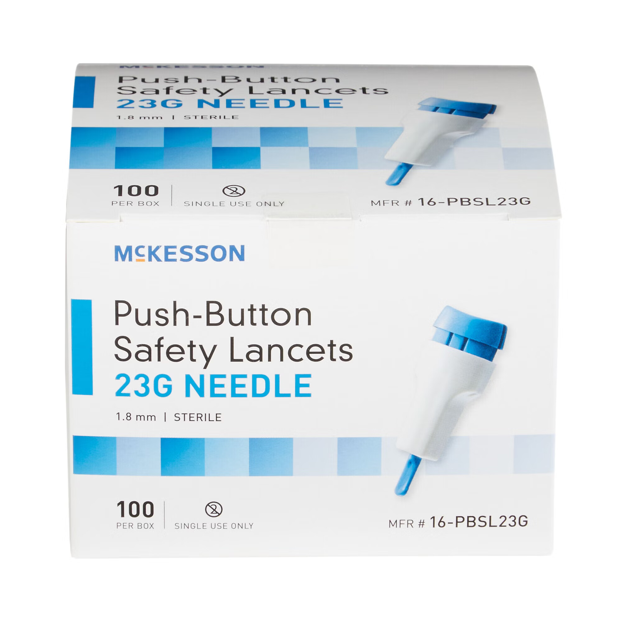 McKesson Brand - 16-PBSL23G Safety Lancet McKesson 23 Gauge Retractable Push Button Activation Finger