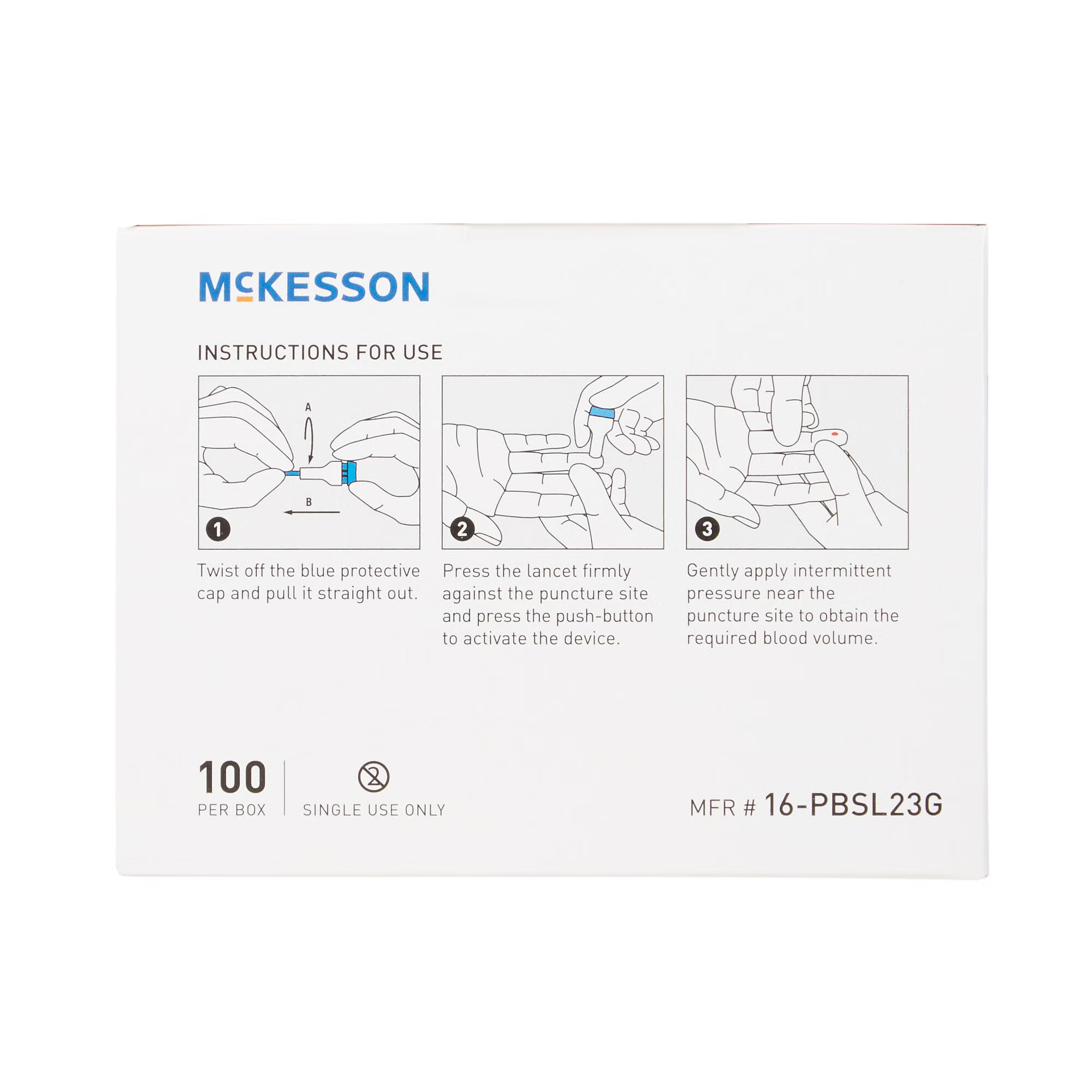 McKesson Brand - 16-PBSL23G Safety Lancet McKesson 23 Gauge Retractable Push Button Activation Finger