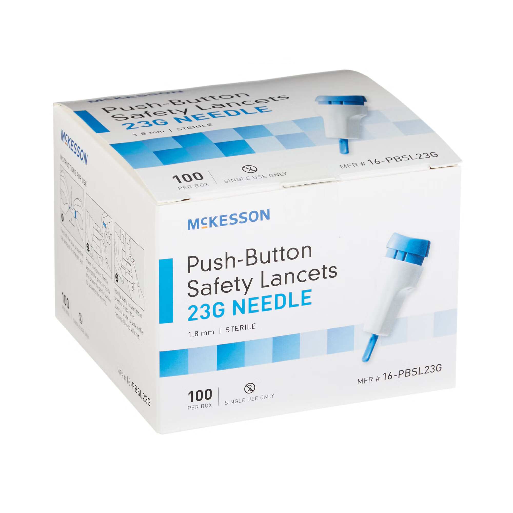 McKesson Brand - 16-PBSL23G Safety Lancet McKesson 23 Gauge Retractable Push Button Activation Finger