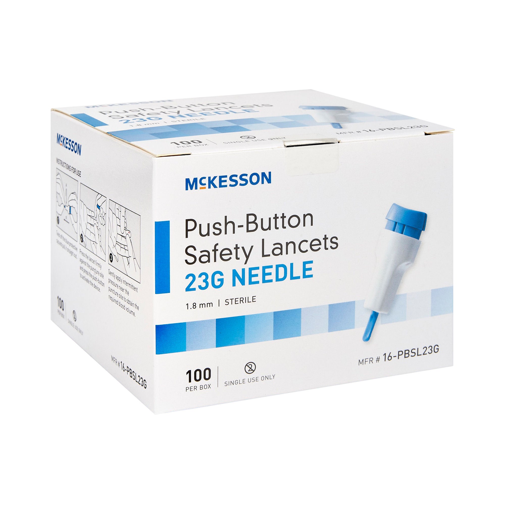 McKesson Brand - 16-PBSL23G Safety Lancet McKesson 23 Gauge Retractable Push Button Activation Finger