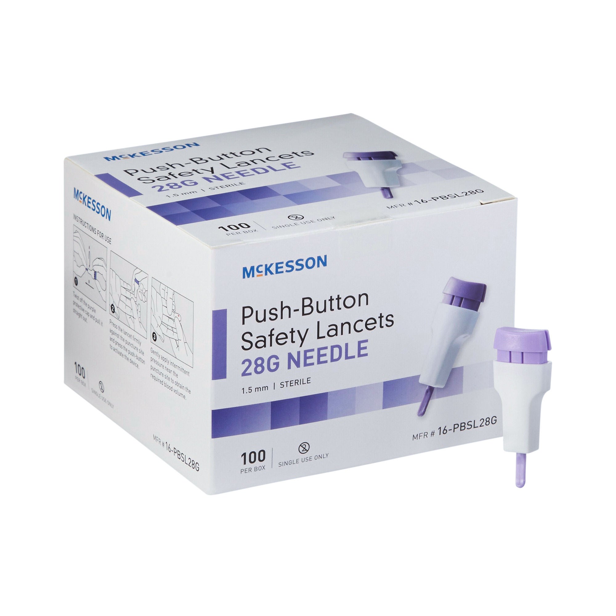 McKesson Brand - 16-PBSL28G Safety Lancet McKesson 28 Gauge Retractable Push Button Activation Finger