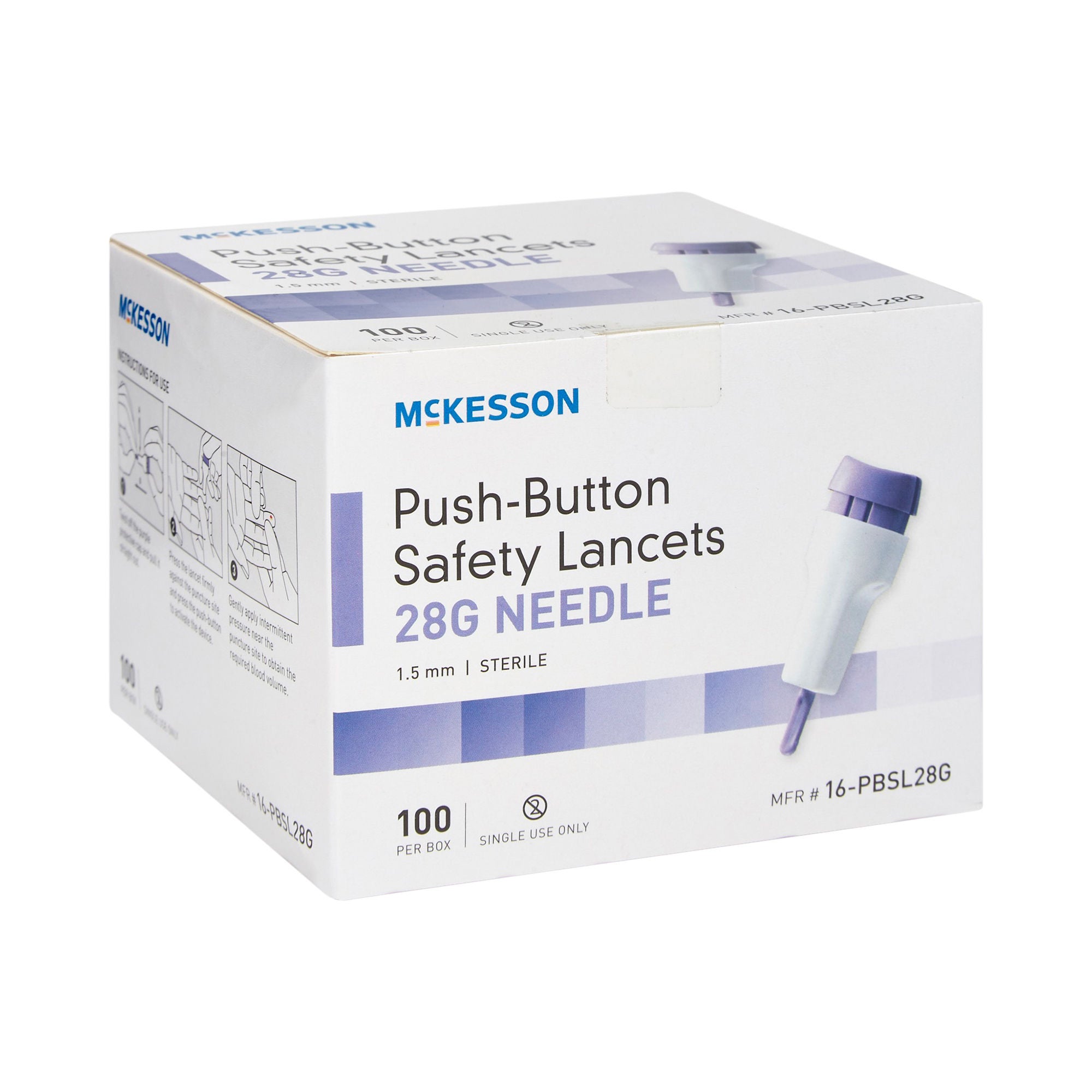 McKesson Brand - 16-PBSL28G Safety Lancet McKesson 28 Gauge Retractable Push Button Activation Finger
