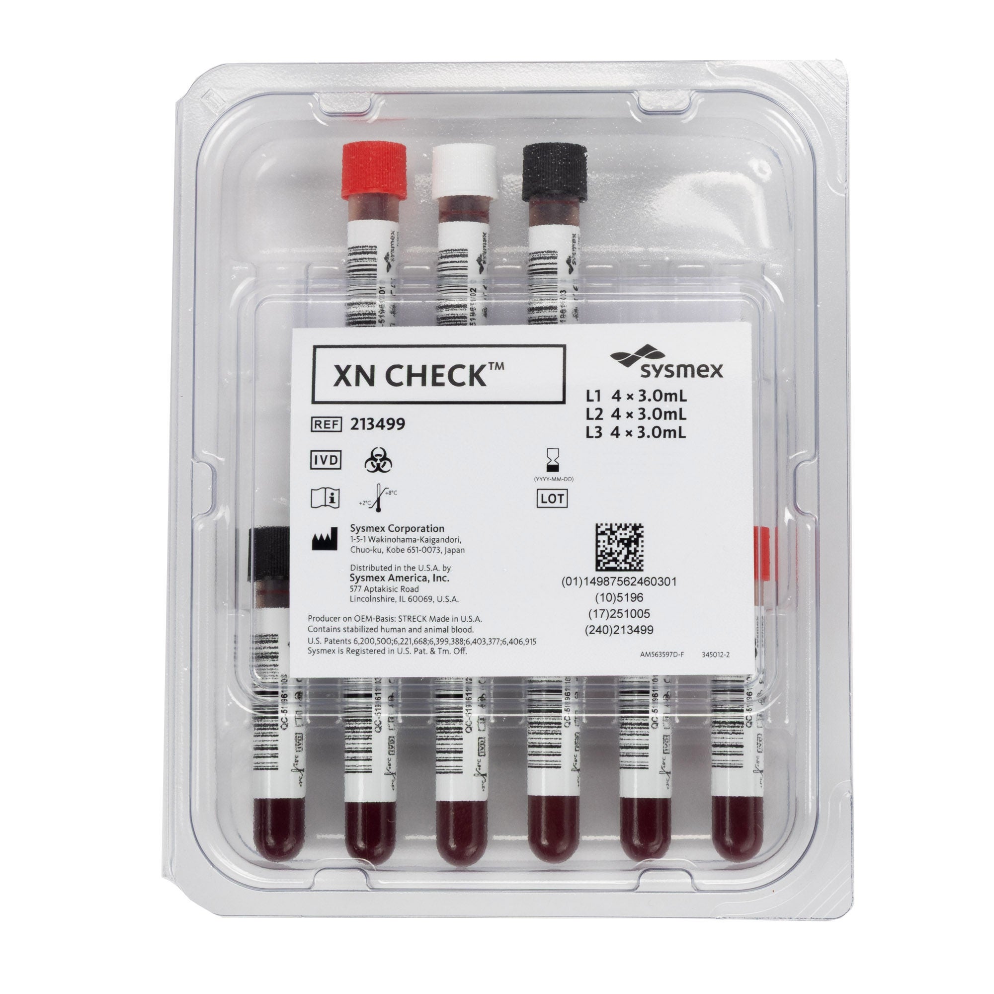 Sysmex America - 213499 Control Set XN Check™ Hematology Low Level / Normal Level / High Level 4 X 3 X 3 mL