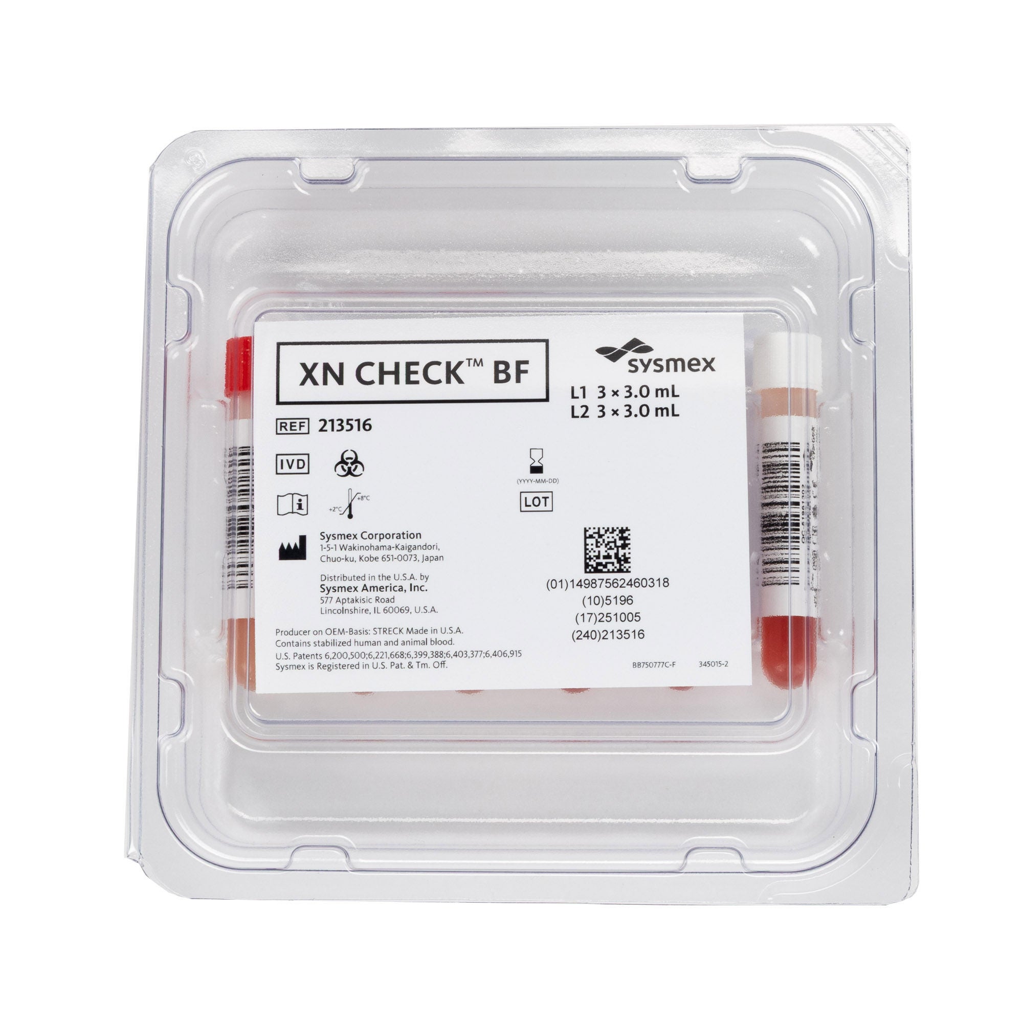 Sysmex America - 213516 Hematology Control Set XN Check BF™ Hematology Level 1, 2 6 X 3 mL
