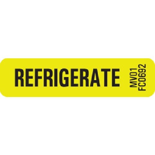 PDC Healthcare - MV01FC0692 Pre-Printed Label MedVision® Auxiliary Label Chartreuse Paper REFRIGERATE Black Temperature Control 5/16 X 1-1/4 Inch