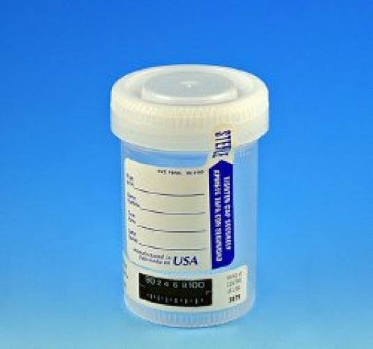 Globe Scientific 6236 - Globe Scientific Specimen Container with Temperature Strip, 90 mL - 300/Case
