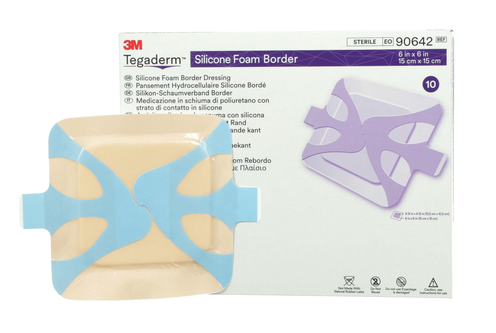 Solventum Corporation - 90642 Foam Dressing 3M™ Tegaderm™ 6 X 6 Inch With Border Film Backing Silicone Adhesive Square Sterile