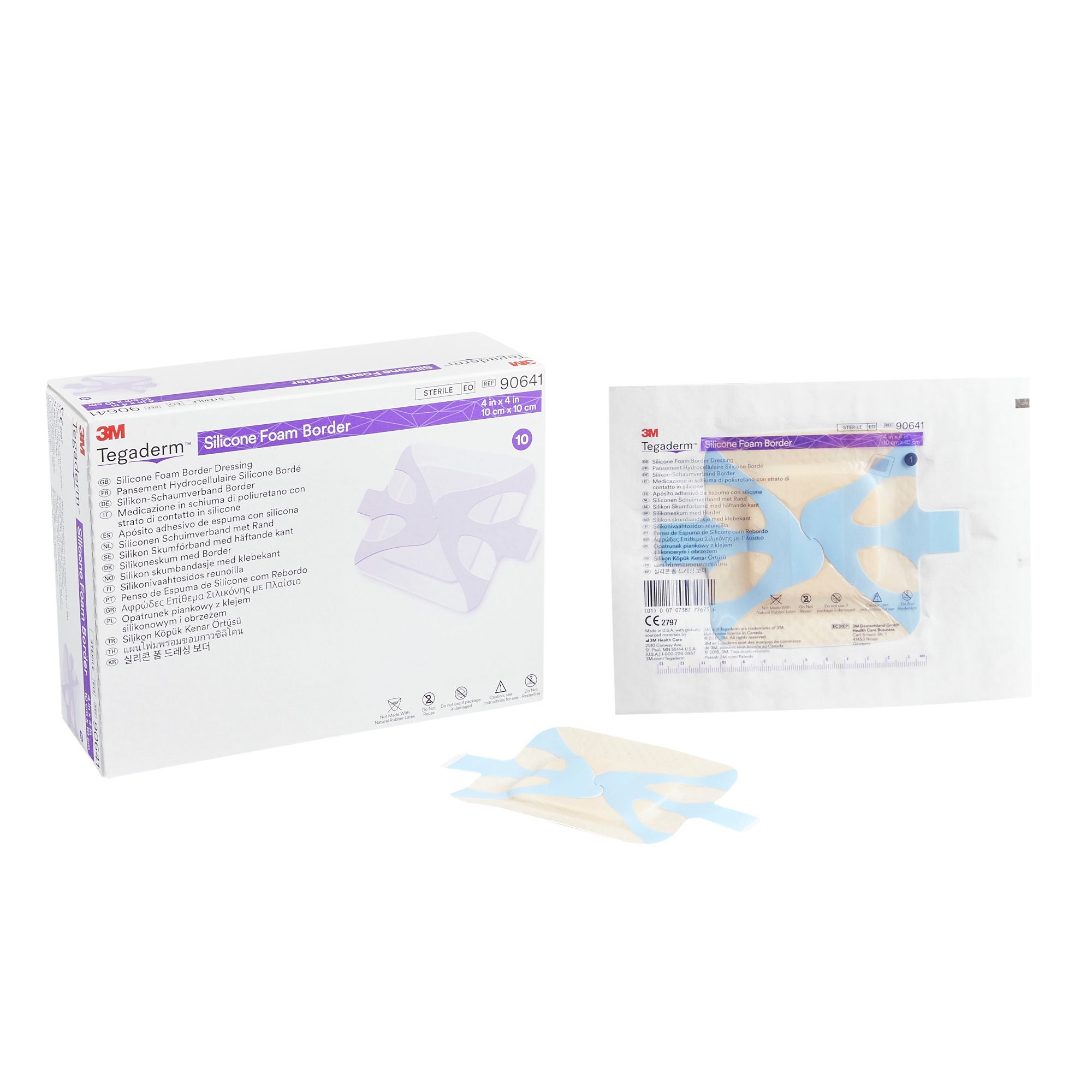 Solventum Corporation - 90641 Foam Dressing 3M™ Tegaderm™ 4 X 4 Inch With Border Film Backing Silicone Adhesive Square Sterile