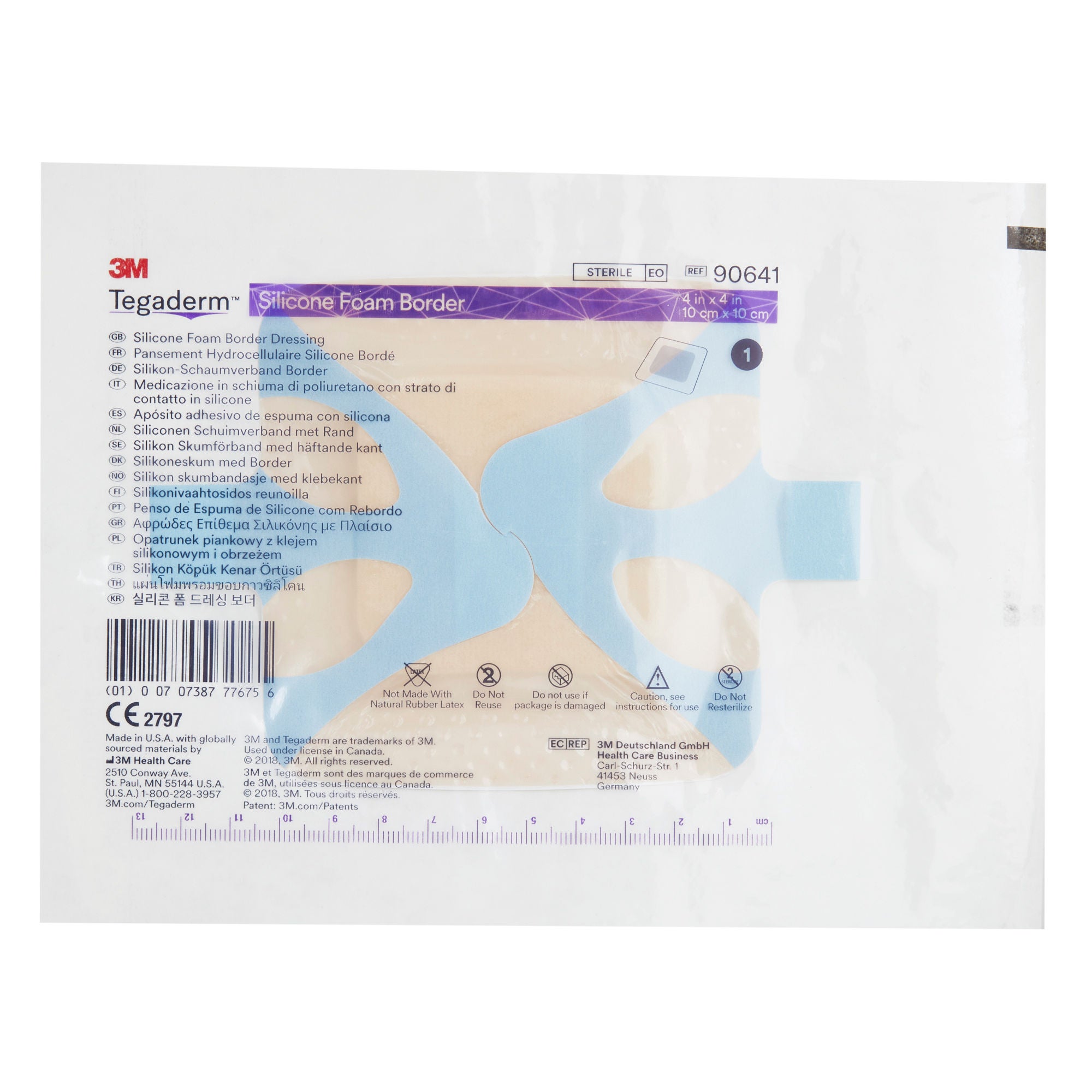 Solventum Corporation - 90641 Foam Dressing 3M™ Tegaderm™ 4 X 4 Inch With Border Film Backing Silicone Adhesive Square Sterile