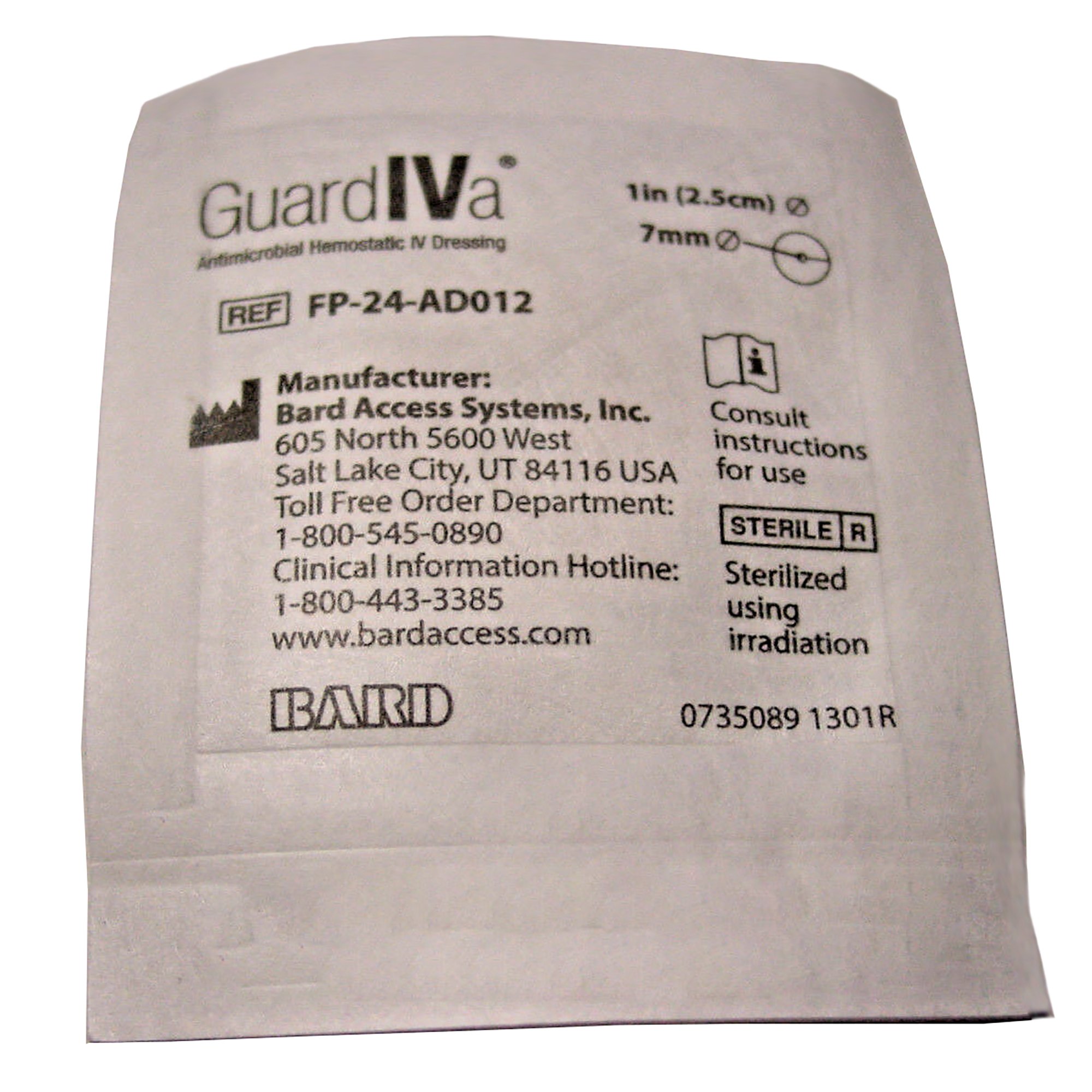 BD FP-24-AD012 - GuardIVa® Hemostatic IV Dressing, 1 inch Disk with 7.0 mm Center Hole - 10/Box, 100/Case