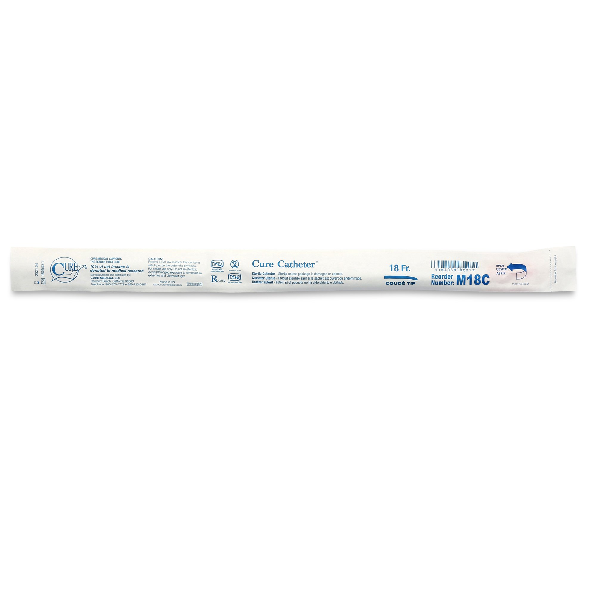 ConvaTec M18C - Cure Catheter™ Urethral Catheter, 18 Fr., Male, Coudé - 1/Each, 30/Box, 300/Case
