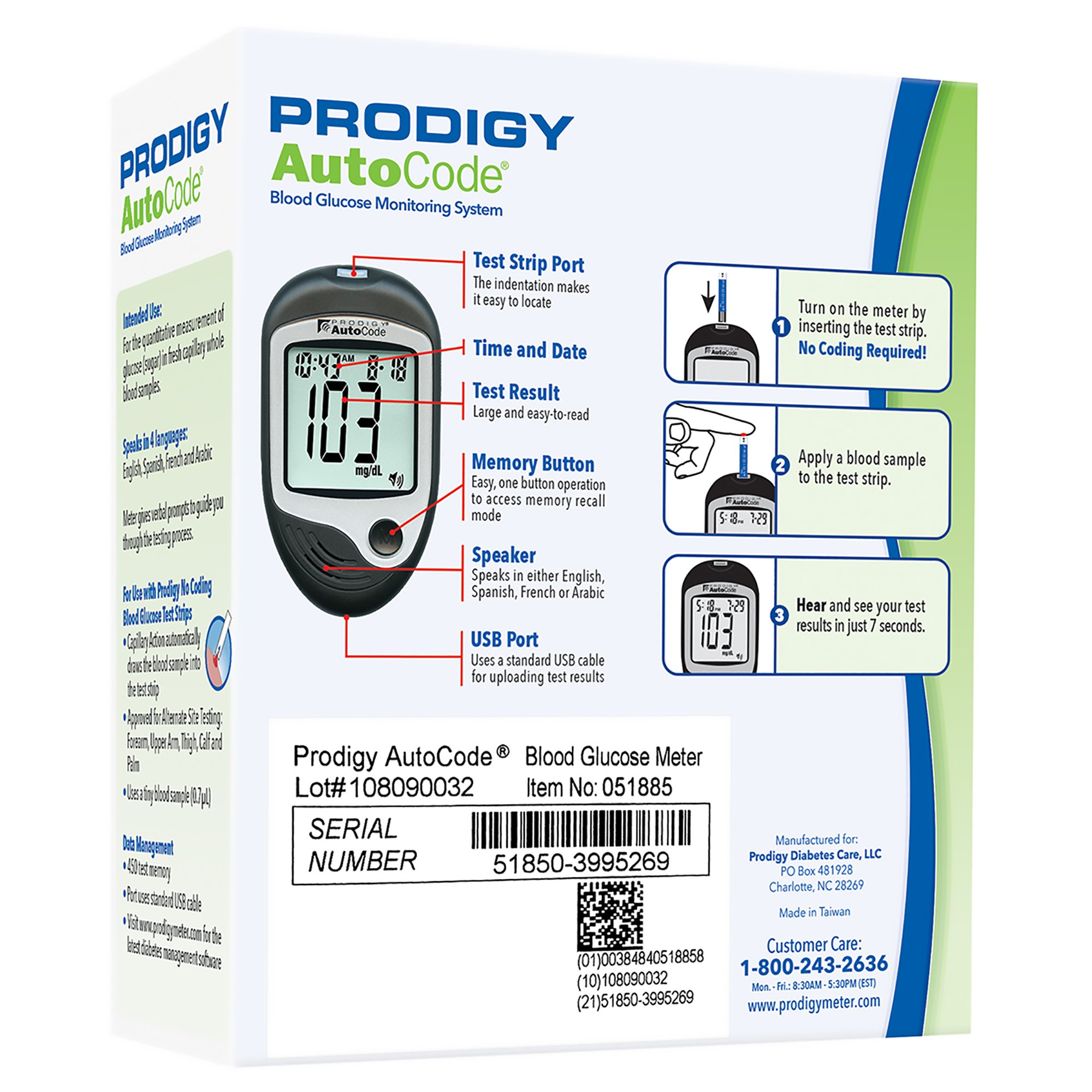 Prodigy Diabetes Care 51885 - Prodigy AutoCode® Blood Glucose Monitory System - 1/Each, 10/Case