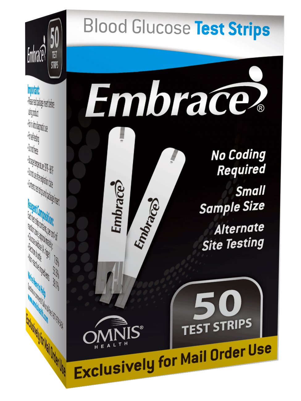 Omnis Health APX02AB0202MO - Embrace® Blood Glucose Test Strips - 1/Vial, 100/Case
