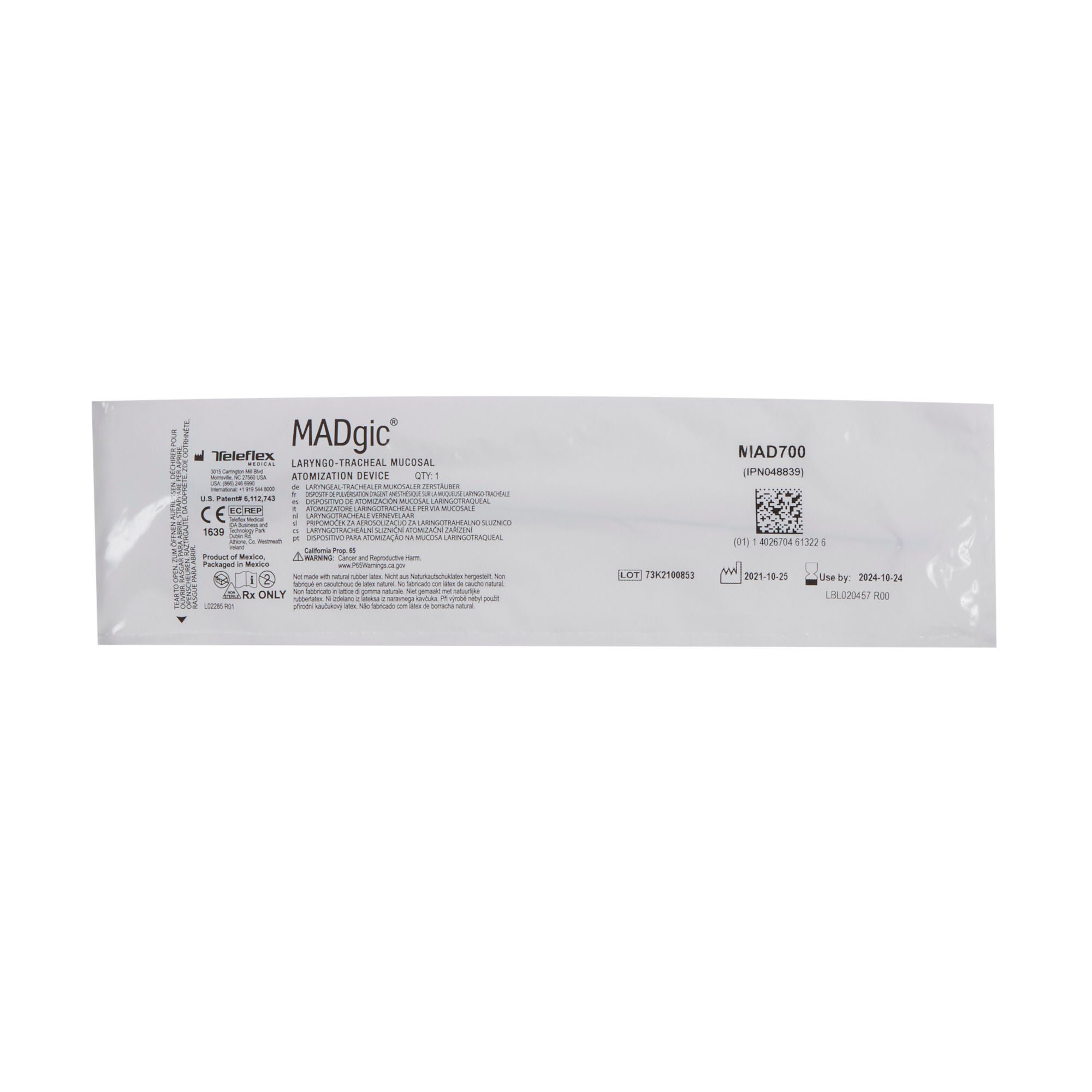 Teleflex LLC - MAD700 Laryngo-Tracheal Mucosal Atomization Device LMA™ MADgic® Without Syringe