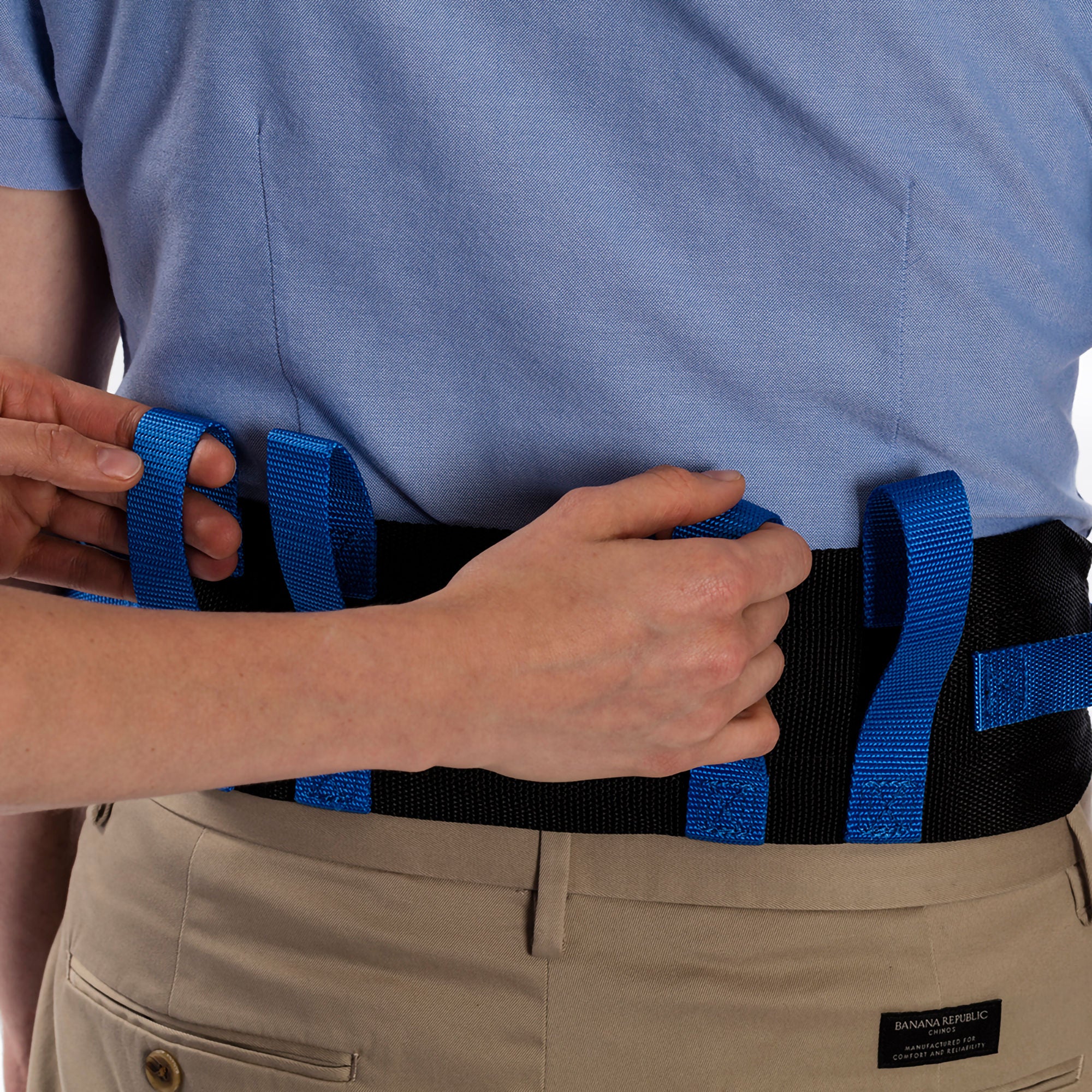 New York Orthopedic - 9507 Gait Belt with Handles 28 to 55 Inch Length Black / Blue Nylon