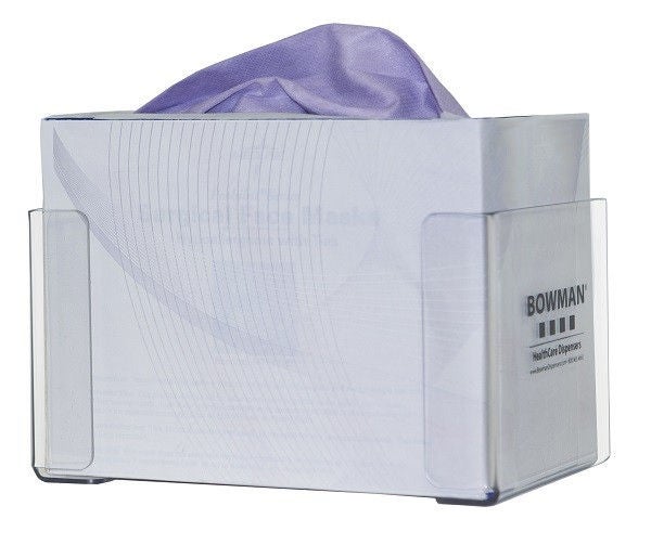 Bowman Manufacturing - FP-021 PPE Dispenser BOWMAN® Wall Mount 1-Box Capacity Clear 4-1/4 H X 5-3/16 D X 7-15/16 W Inch PETG Plastic
